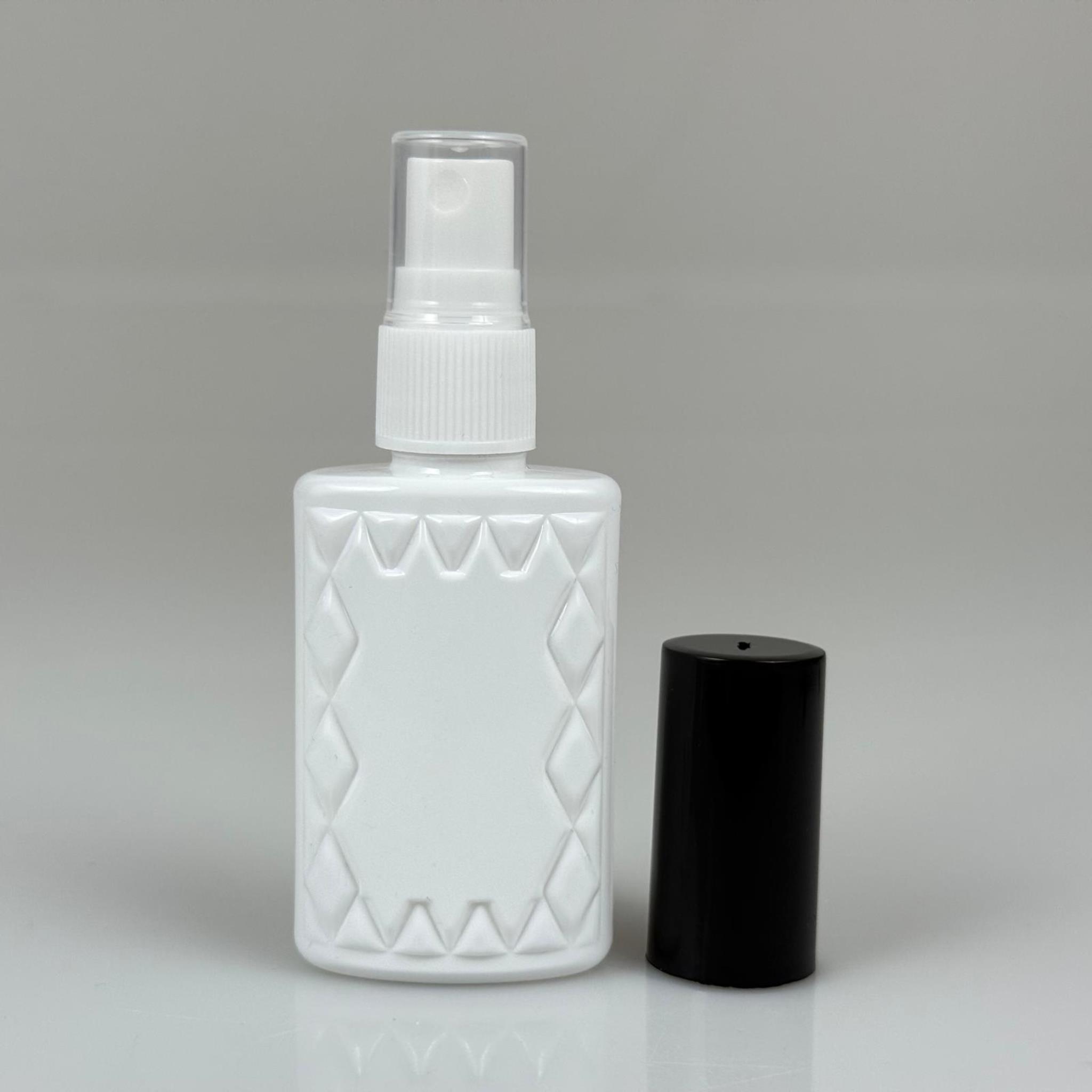 50 CC BEYAZ PET KÖŞELİ PARFÜM ŞİŞESİ  - BEYAZ SPREYLİ - SİYAH KORUMA KAPAKLI - 50 ML PLASTİK PARFÜM - KOLONYA ŞİŞESİ