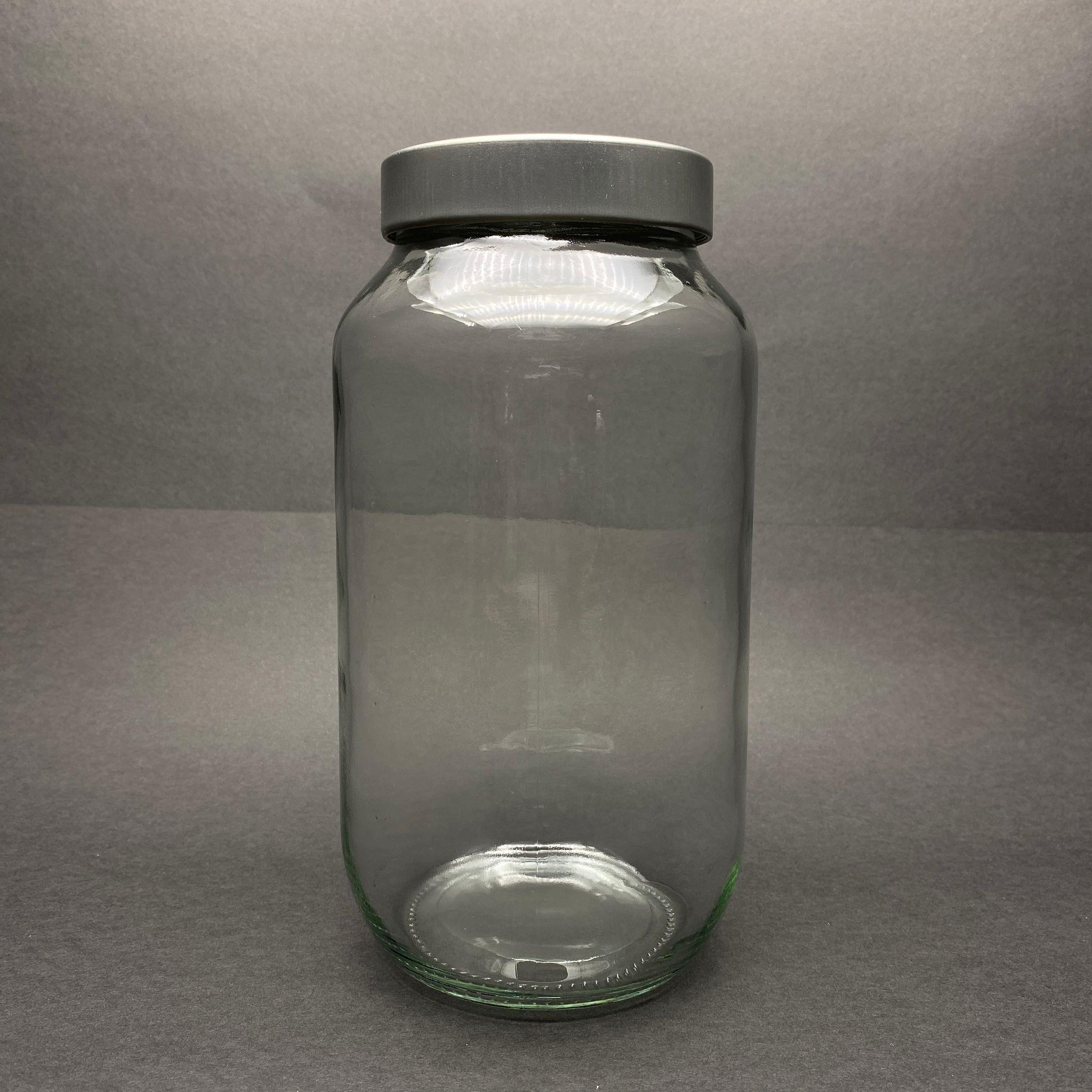 1500 CC CAM KAVANOZ - DERİN GÜMÜŞ LÜKS METAL KAPAKLI - 1500 ML DAR AĞIZ CAM KAVANOZ