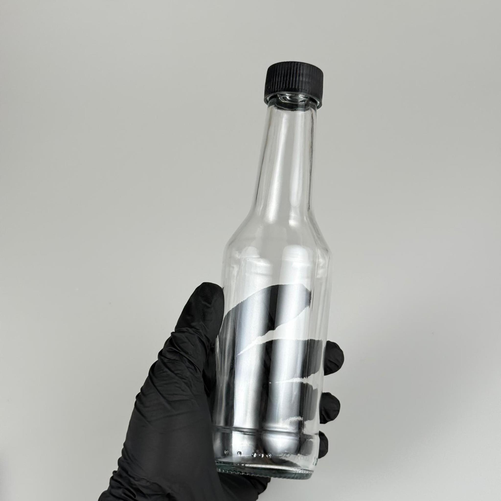 250 CC BOĞAZLI CAM ŞİŞE - SİYAH PLASTİK KAPAKLI - 250 ML BOŞ CAM ŞİŞE