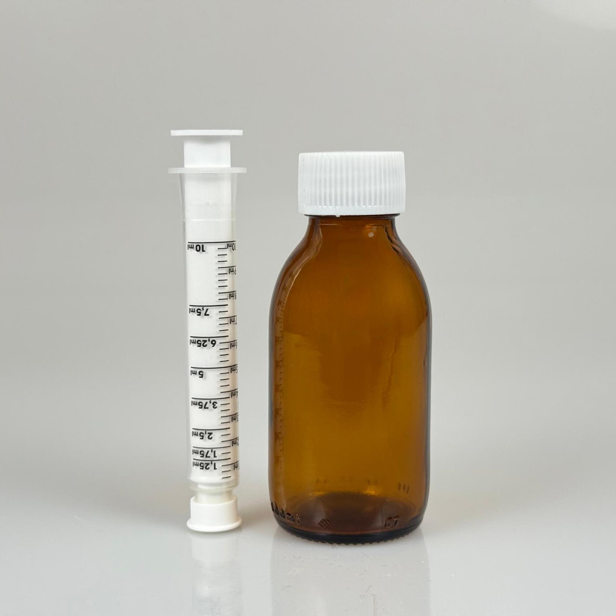 100 ML CAM ECZA ŞİŞESİ + 10 ML DOZAJ PİPETİ + DOZAJ TIPASI + CONTALI PLASTİK KAPAK TAKIM