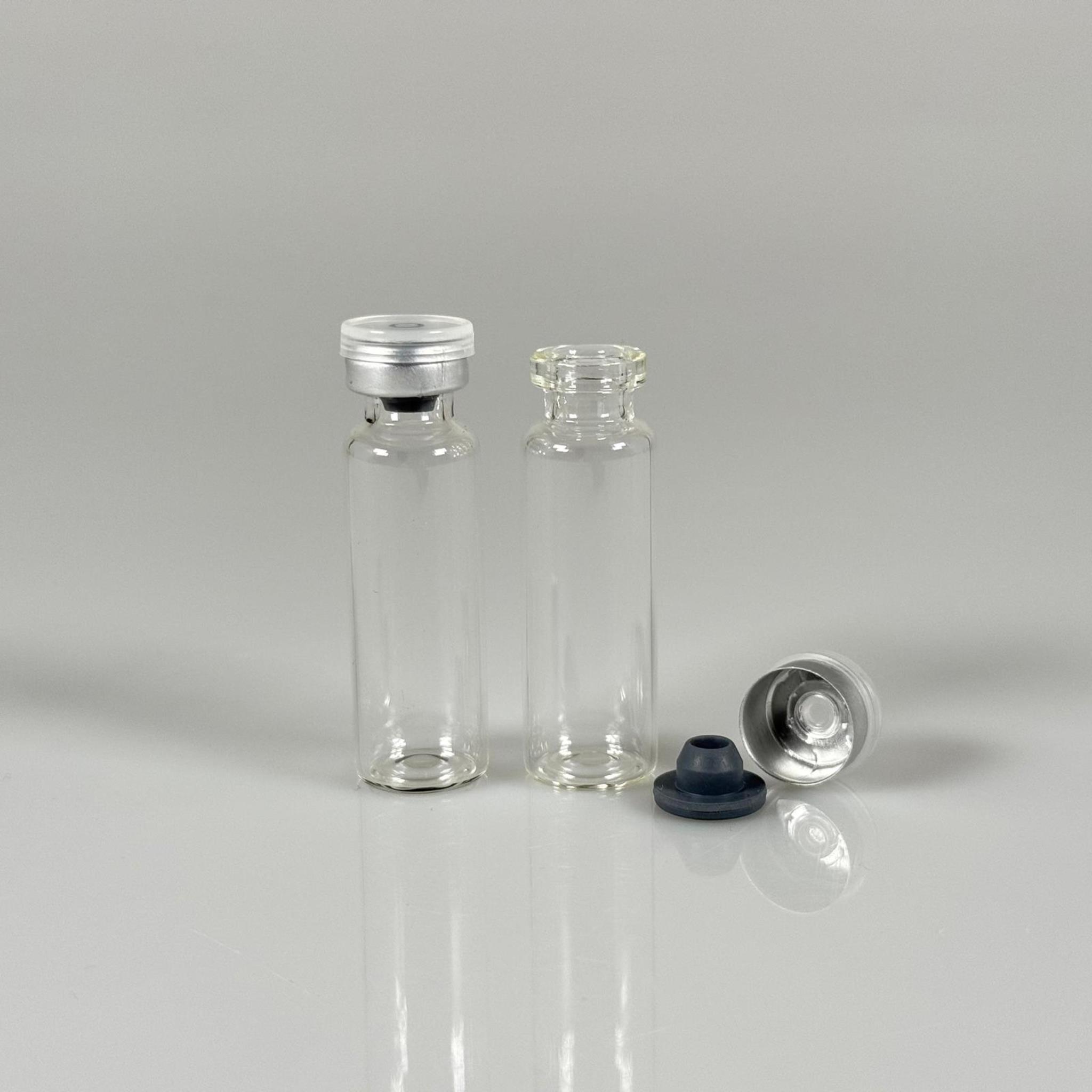 5 ML vial flakon şişe - 13 ağız 5 cc şeffaf cam ilaç şişesi + kauçuk butil enjektör tıpası + gümüş alüminyum kapaklı takım
