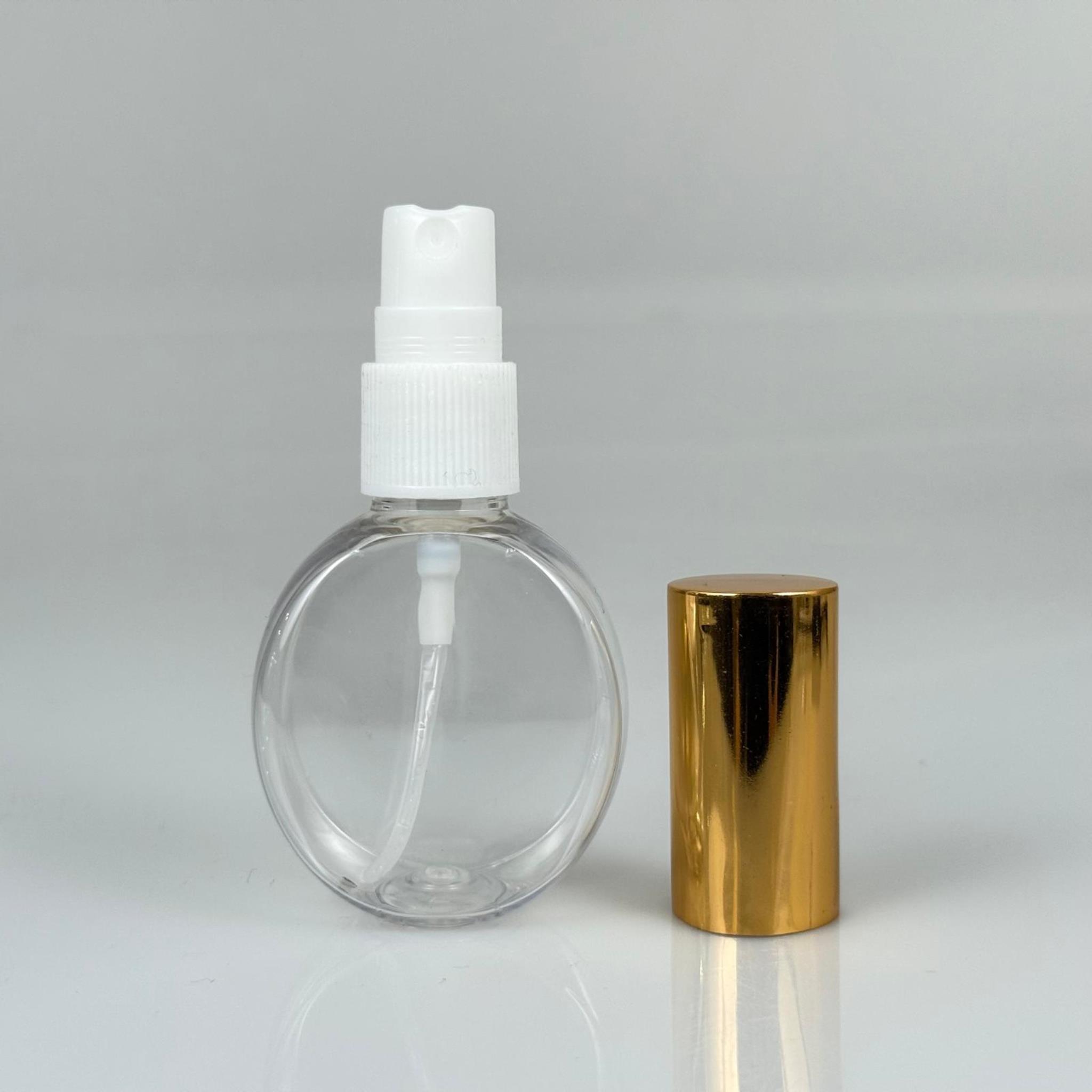 40 ML PET KOLONYA, PARFÜM VB ŞİŞELERİ - METAL ALÜMİNYUM GOLD KAPAK + VİDALI SPREY + 40 CC YUVARLAK ŞİŞE SET TAKIM