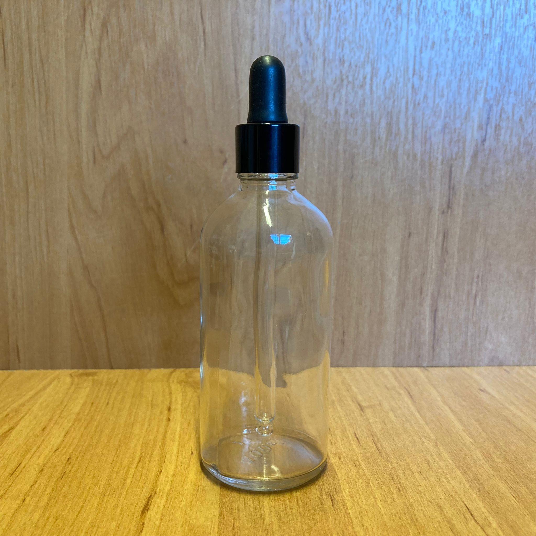 100 CC ŞEFFAF CAM DAMLALIKLI ŞİŞE - SİYAH EMZİK - SİYAH METALİK KAPAK - 100 ML SAYDAM CAM DAMLALIKLI ŞİŞE