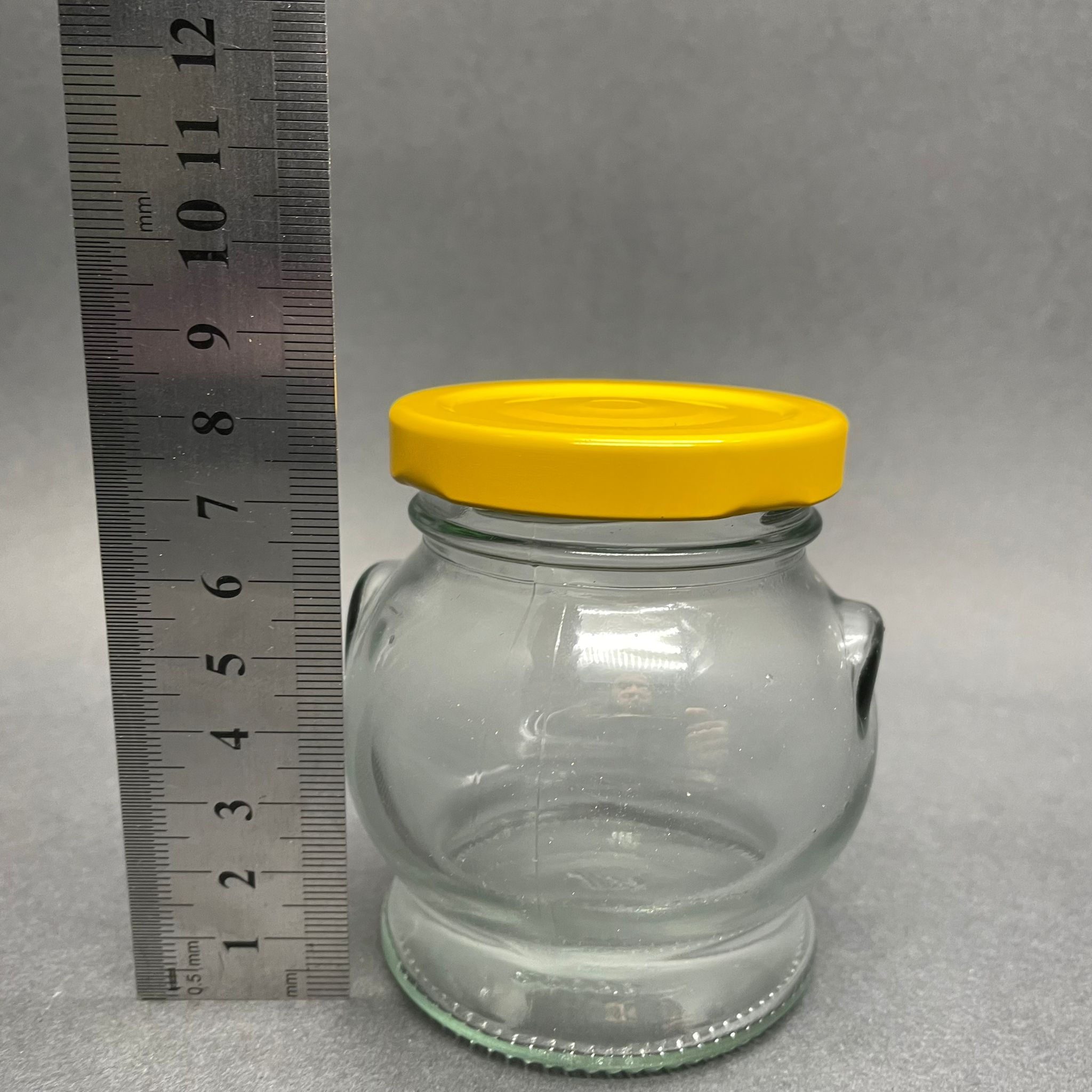 200 CC KULPLU TOMBUL CAM KAVANOZ- SARI METAL KAPAKLI - 200 ML KÜRE KAVANOZ