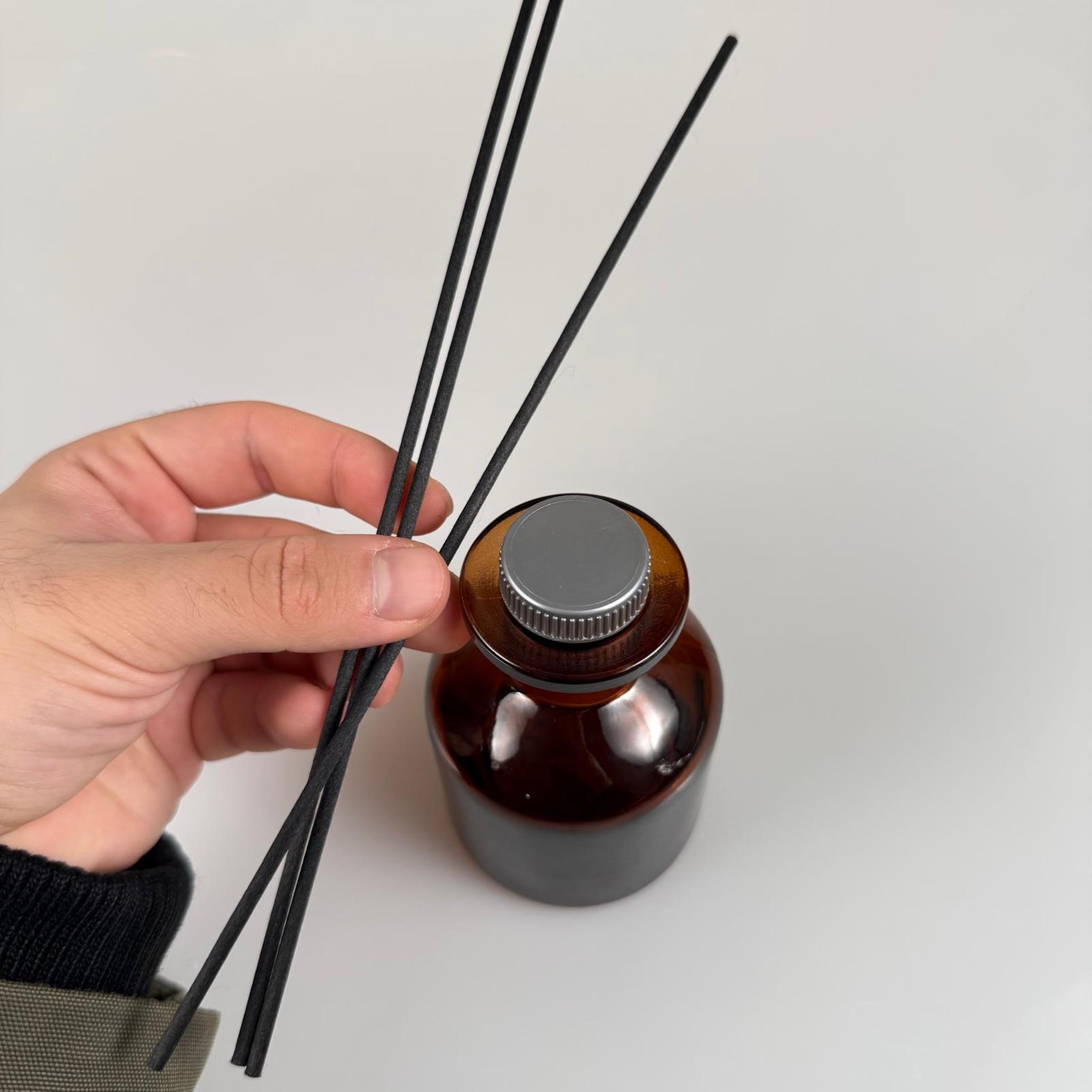 150 CC AMBER CAM BAMBU SİLİNDİR ODA KOKUSU ŞİŞESİ - 150 ML DİFFUSER CAM ŞİŞE + GRİ MANTAR TIPA + 3 ADET 24 CM FİBER BAMBU ÇUBUK