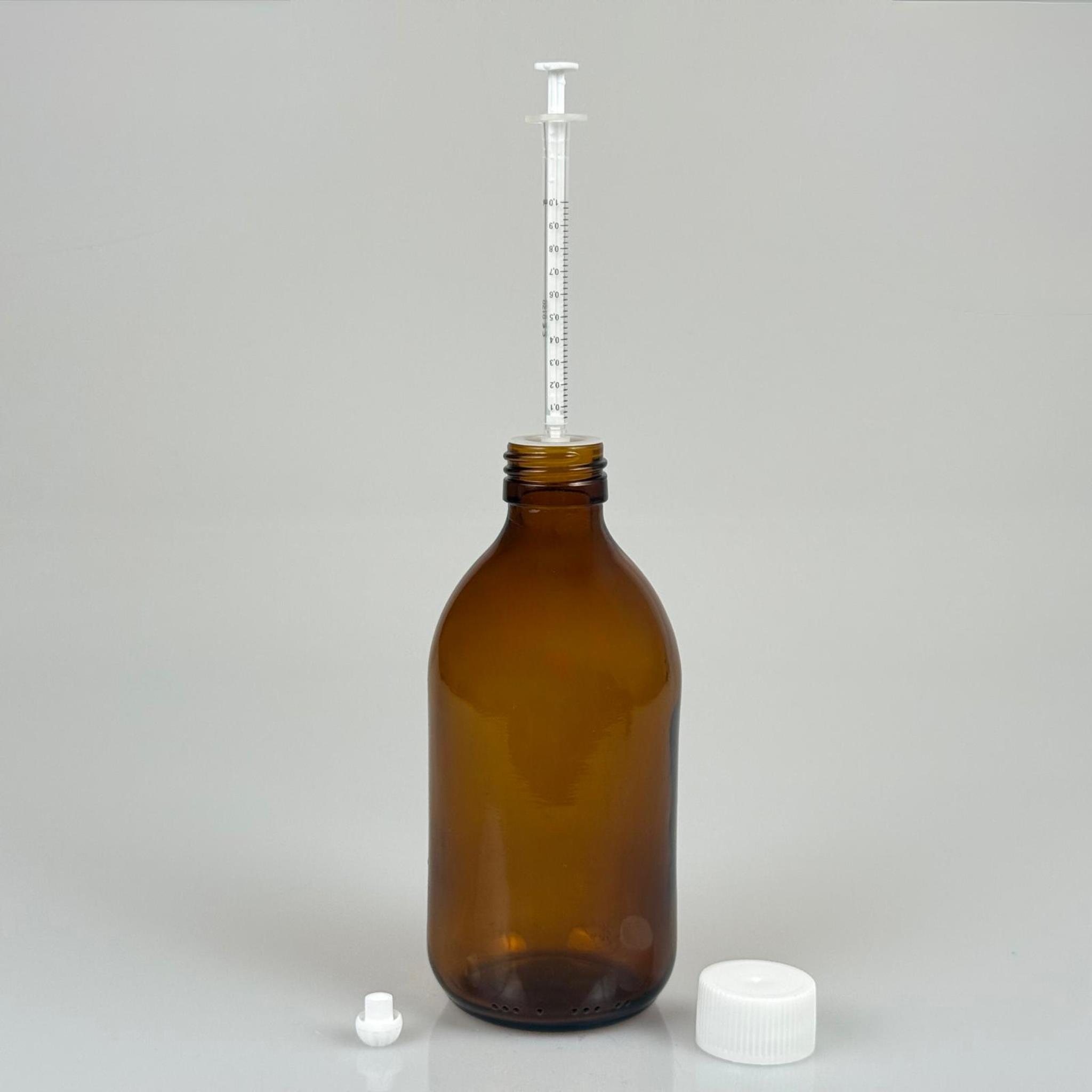300 ML CAM ECZA ŞİŞESİ + 1 ML DOZAJ PİPETİ + DOZAJ TIPASI + CONTALI PLASTİK KAPAK TAKIM