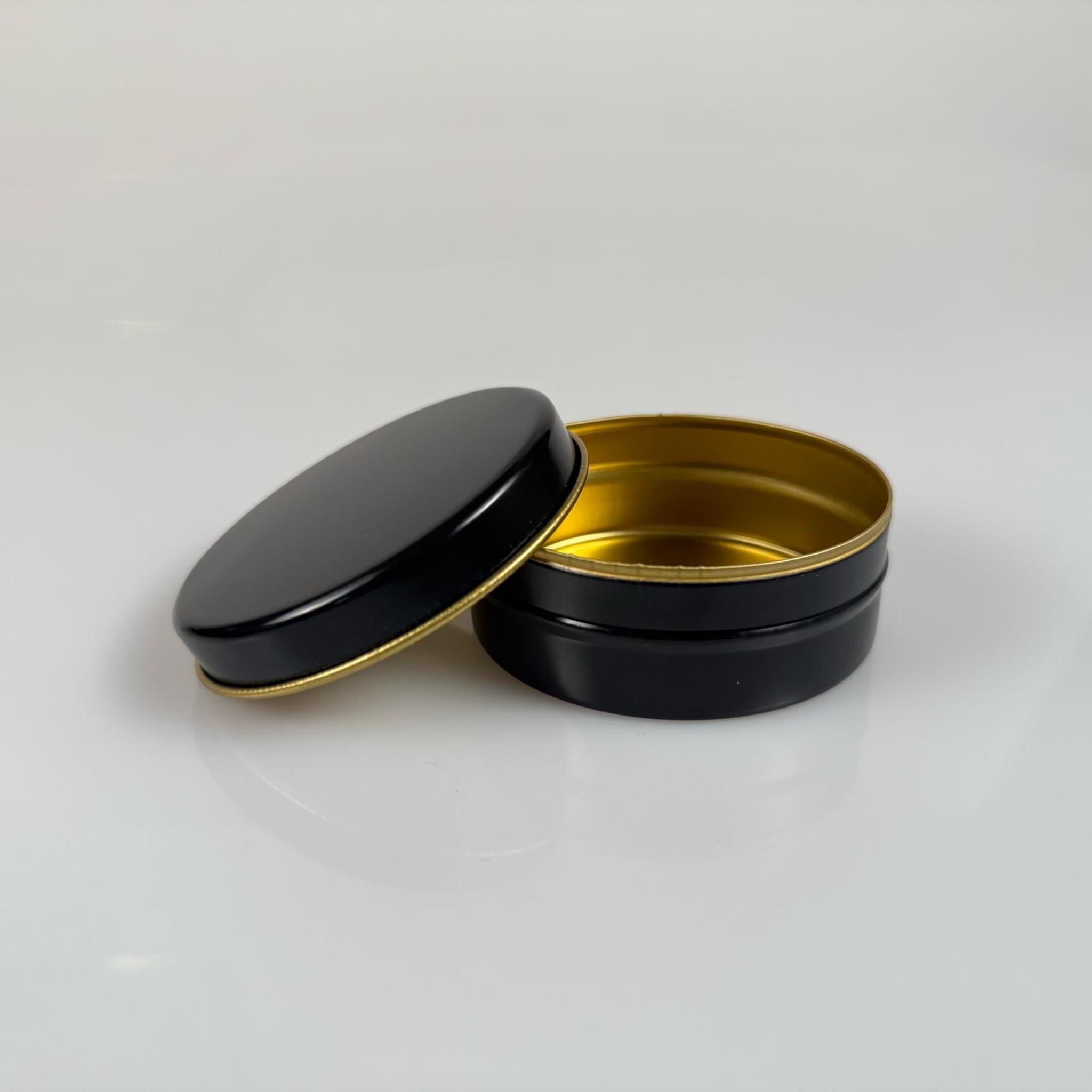 100 CC TENEKE KUTU - SİYAH - SİYAH KAPAKLI - METAL AMBALAJ - MUM TENEKESİ 77 X 28 MM