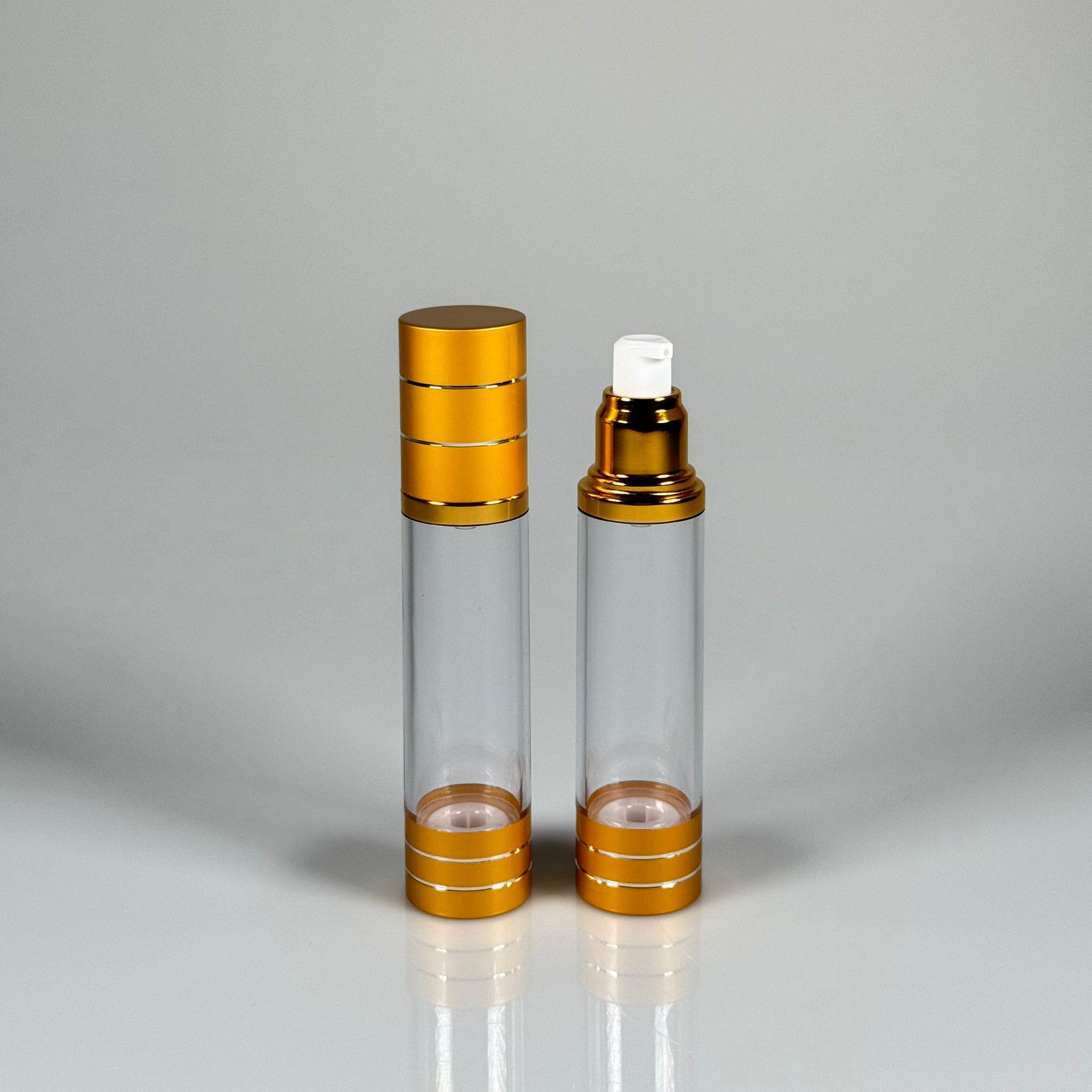BOŞ KREM VE LOSYON ŞİŞESİ 50 ML BOŞ AİRLESS ŞİŞE - HAVASIZ POMPALI GOLD ÜSTÜ YALDIZLI AİRLESS ŞİŞE