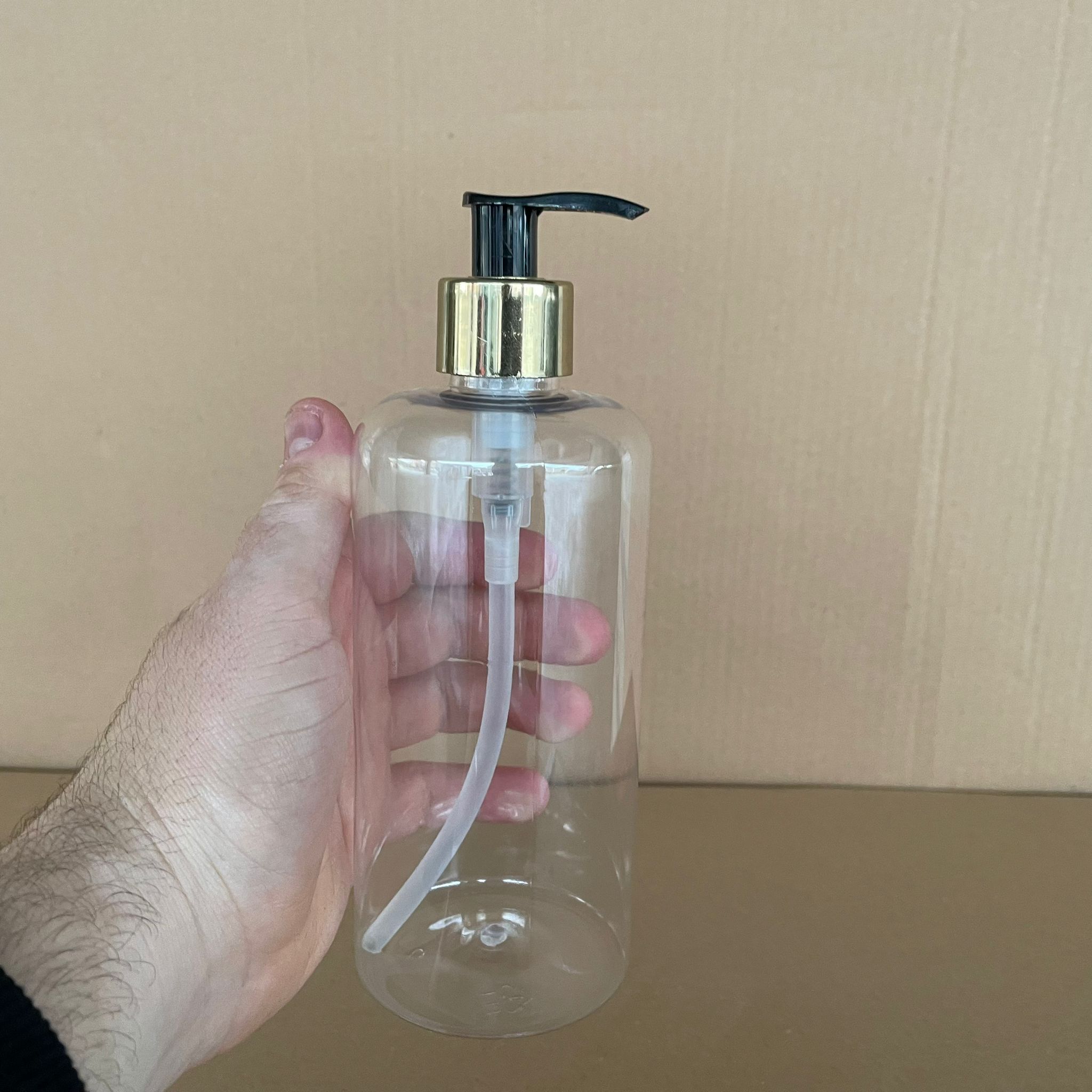 500 CC UZUN SİLİNDİR PET ŞİŞE KALIN (26 GR) - GOLD METALİK SIVI SABUN POMPALI - 28 AĞIZ - 500 ML PET ŞİŞE