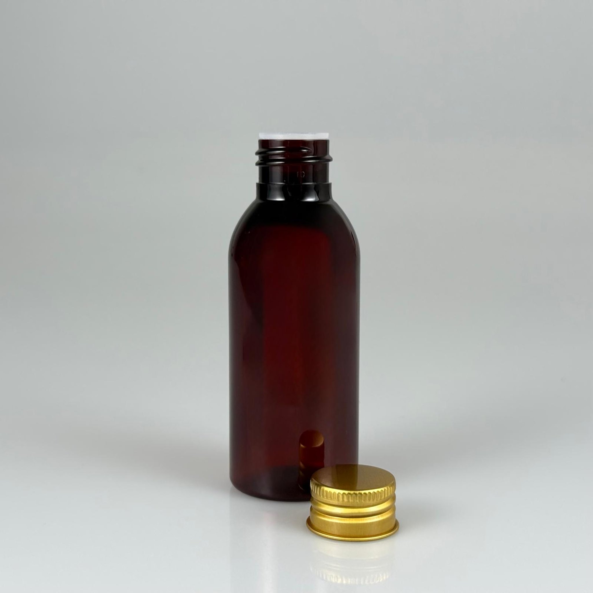 100 CC AMBER SERT MODEL PET ŞİŞE (24 AĞIZ) + KÖPÜK CONTALI GOLD METAL ALÜMİNYUM KAPAK KOLONYA TIPALI TAKIM - 100 ML KAPAKLI KAHVERENGİ KALIN PET ŞİŞELER