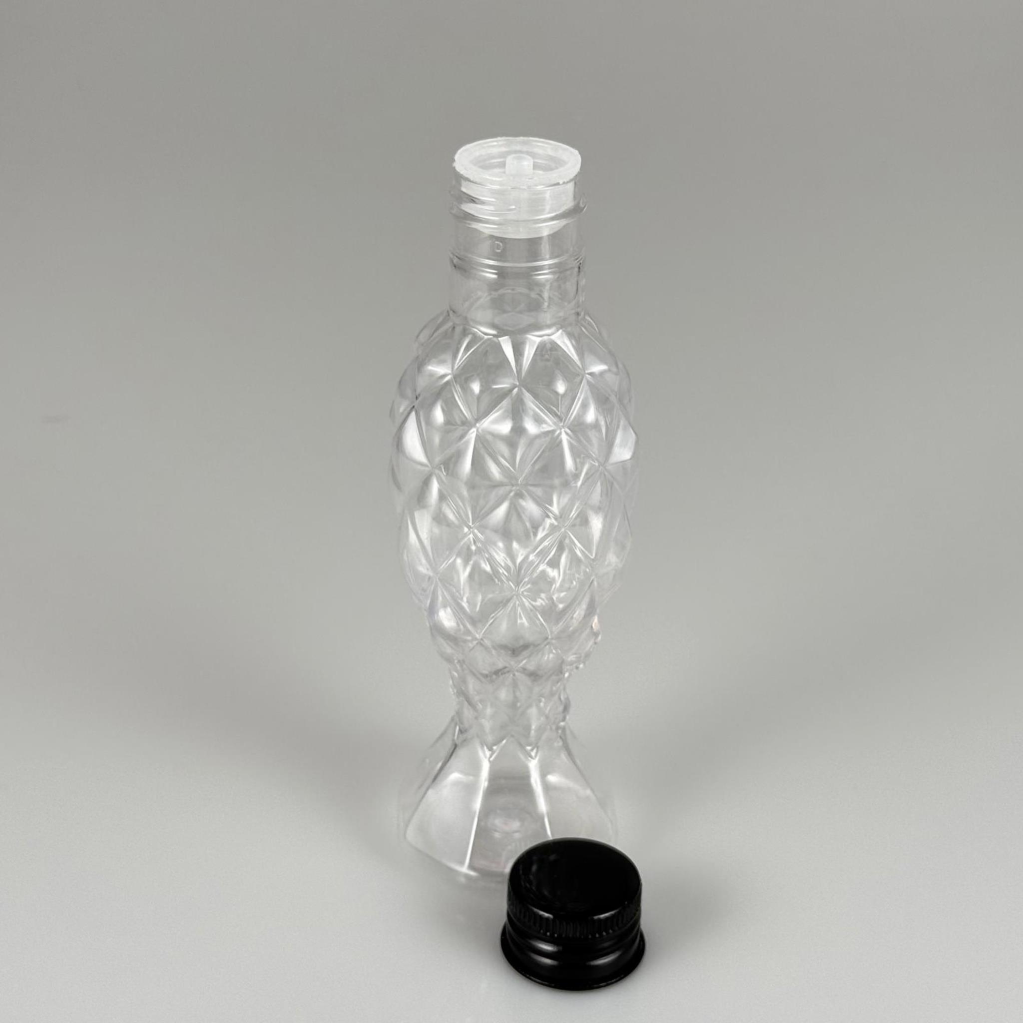 100 CC CAMPET BALIKSIRTI PET KOLONYA ŞİŞESİ (24 AĞIZ) + KÖPÜK CONTALI SİYAH METAL ALÜMİNYUM KAPAK + KOLONYA TIPALI TAKIM - 100 ML KAPAKLI CAMPET PALSTİK ŞİŞELER