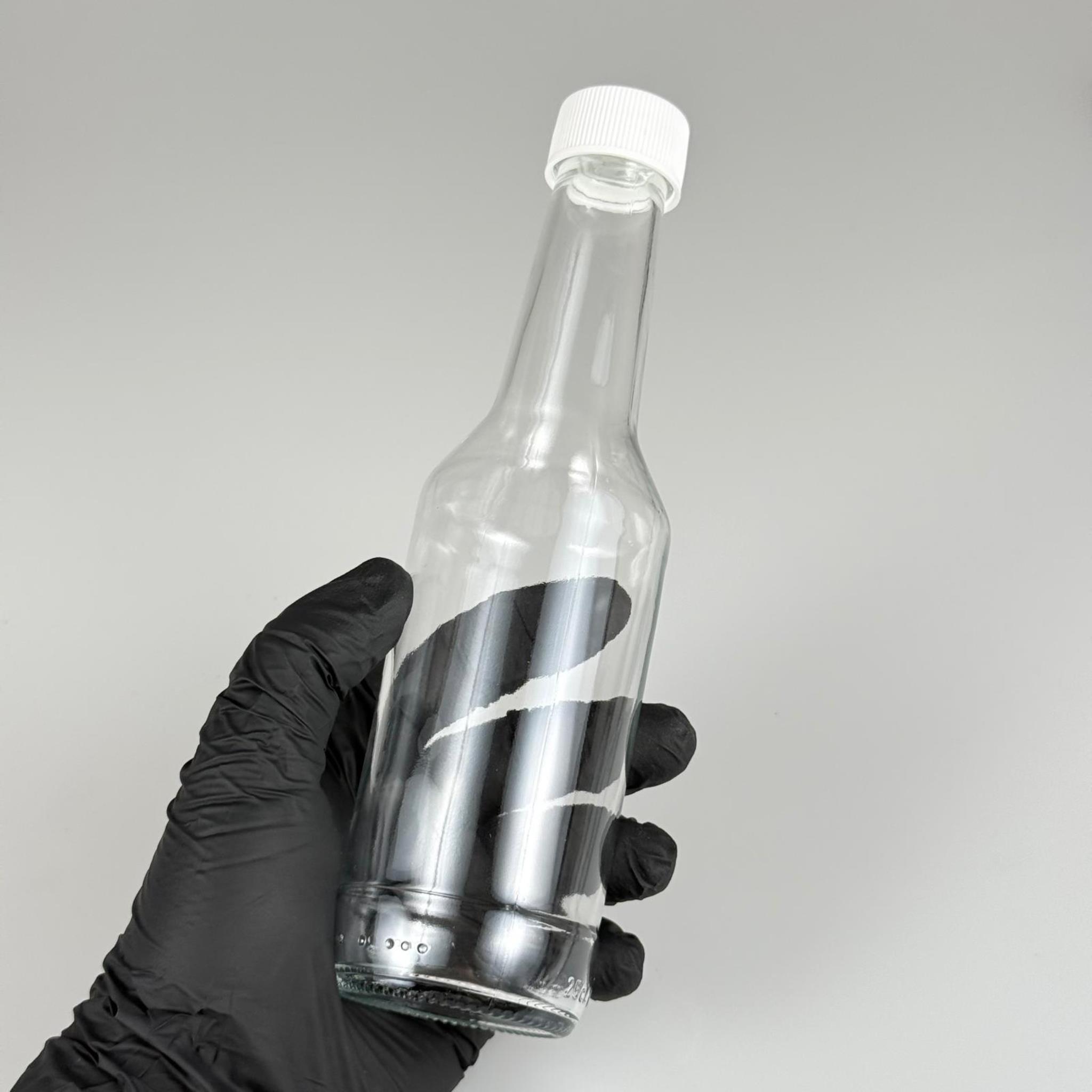 250 CC BOĞAZLI CAM ŞİŞE - BEYAZ PLASTİK KAPAKLI - 250 ML BOŞ CAM ŞİŞE
