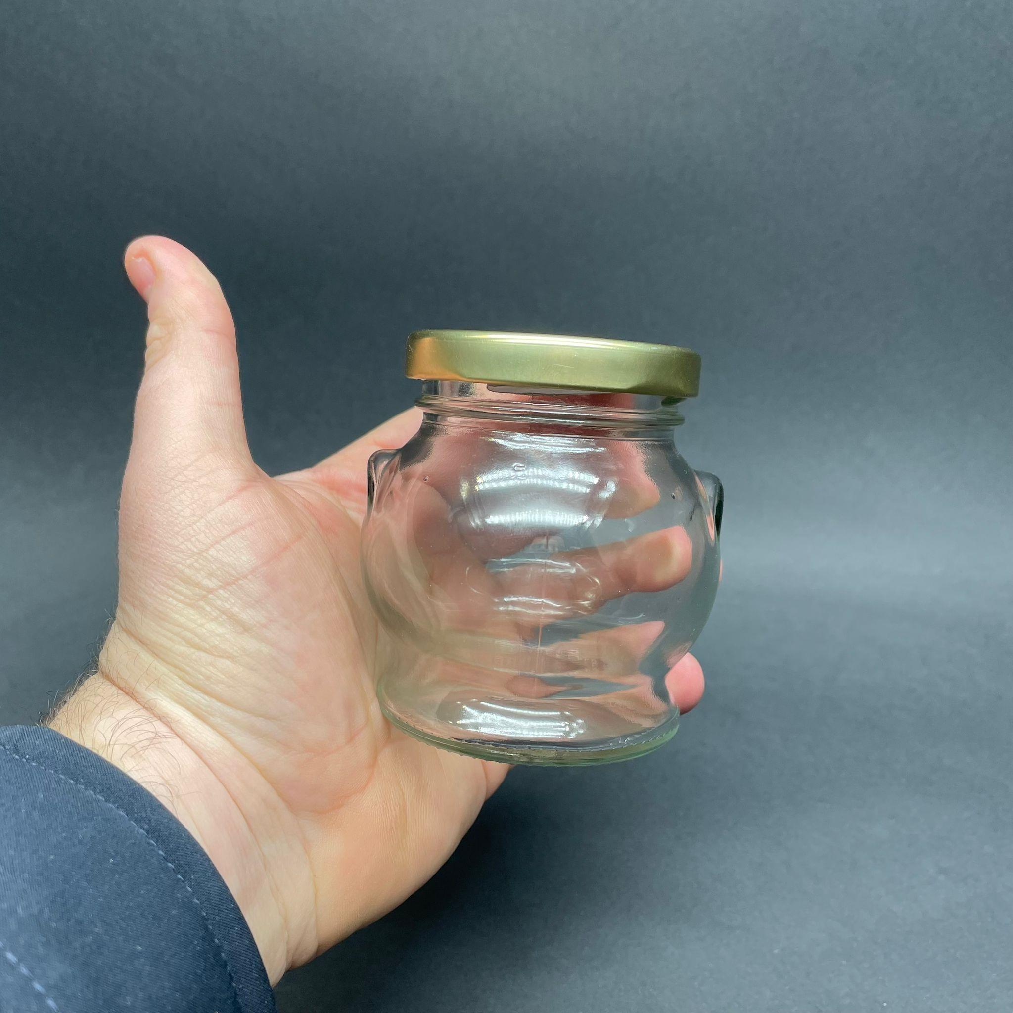 200 CC KULPLU TOMBUL CAM KAVANOZ- GOLD METAL KAPAKLI - 200 ML KÜRE KAVANOZ