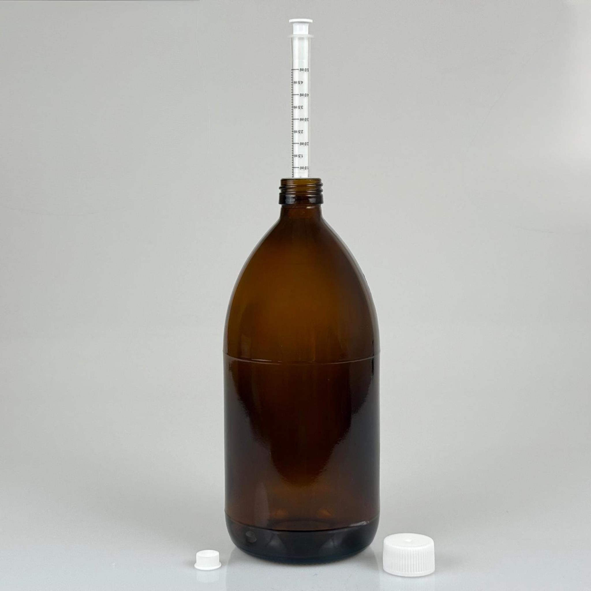 1000 ML CAM ECZA ŞİŞESİ + 5 ML DOZAJ PİPETİ + DOZAJ TIPASI + CONTALI PLASTİK KAPAK TAKIM