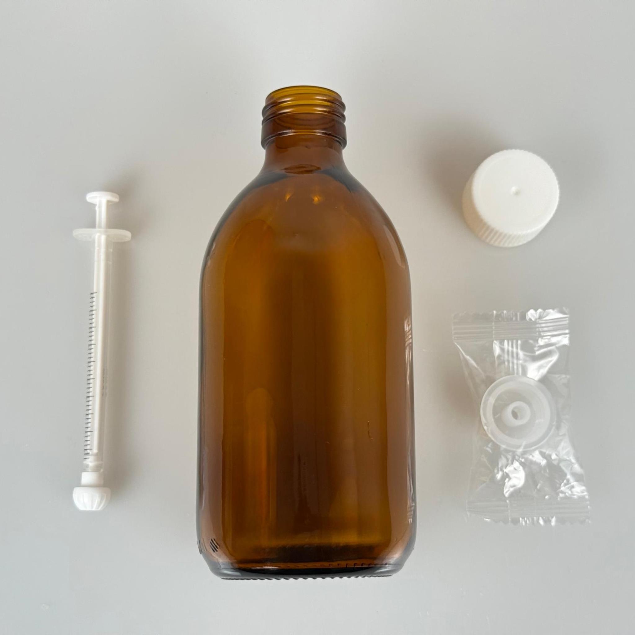 300 ML CAM ECZA ŞİŞESİ + 1 ML DOZAJ PİPETİ + DOZAJ TIPASI + CONTALI PLASTİK KAPAK TAKIM