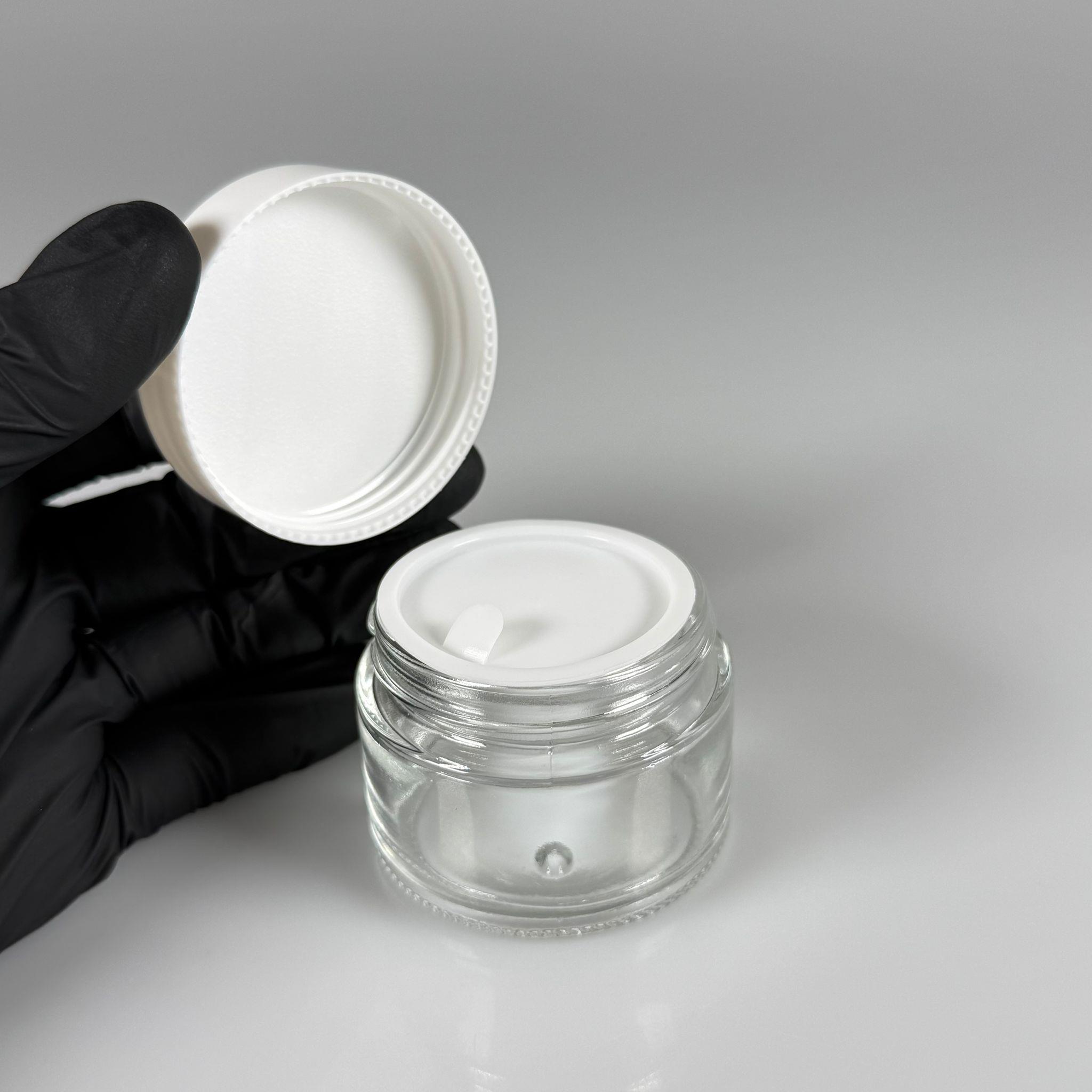 50 CC CAM ŞEFFAF KREM KAVANOZU - BEYAZ KAPAKLI İÇ CONTALI - 50 ML CAM KAVANOZ  - KOZMETİK KAVANOZ