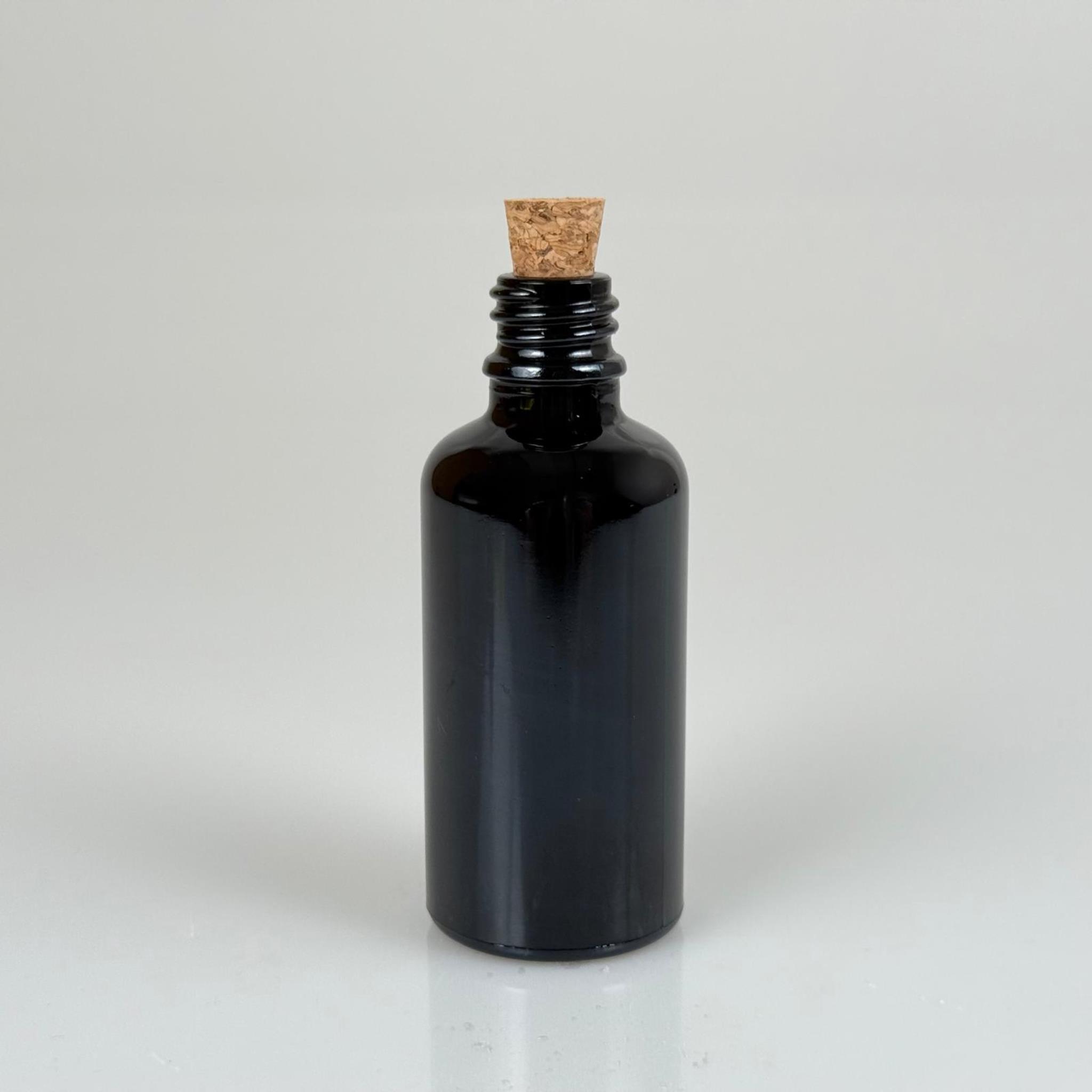 50 CC SİYAH CAM ŞİŞE - MANTAR TIPALI - 50 ML SİYAH MANTARLI CAM ŞİŞE
