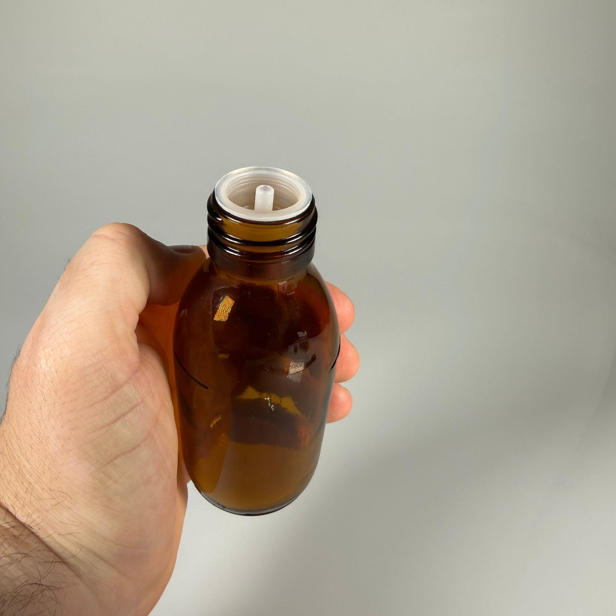 125 ML DOLUMU KOLAY, GENİŞ AĞIZLI İÇTEN DAMLALIKLI ŞİŞE (28 MM AĞIZ)  - 125 CC BEYAZ CONTALI KAPAKLI İÇTEN DAMLALIKLI CAM ECZA ŞİŞESİ - AMBER KAHVERENGİ
