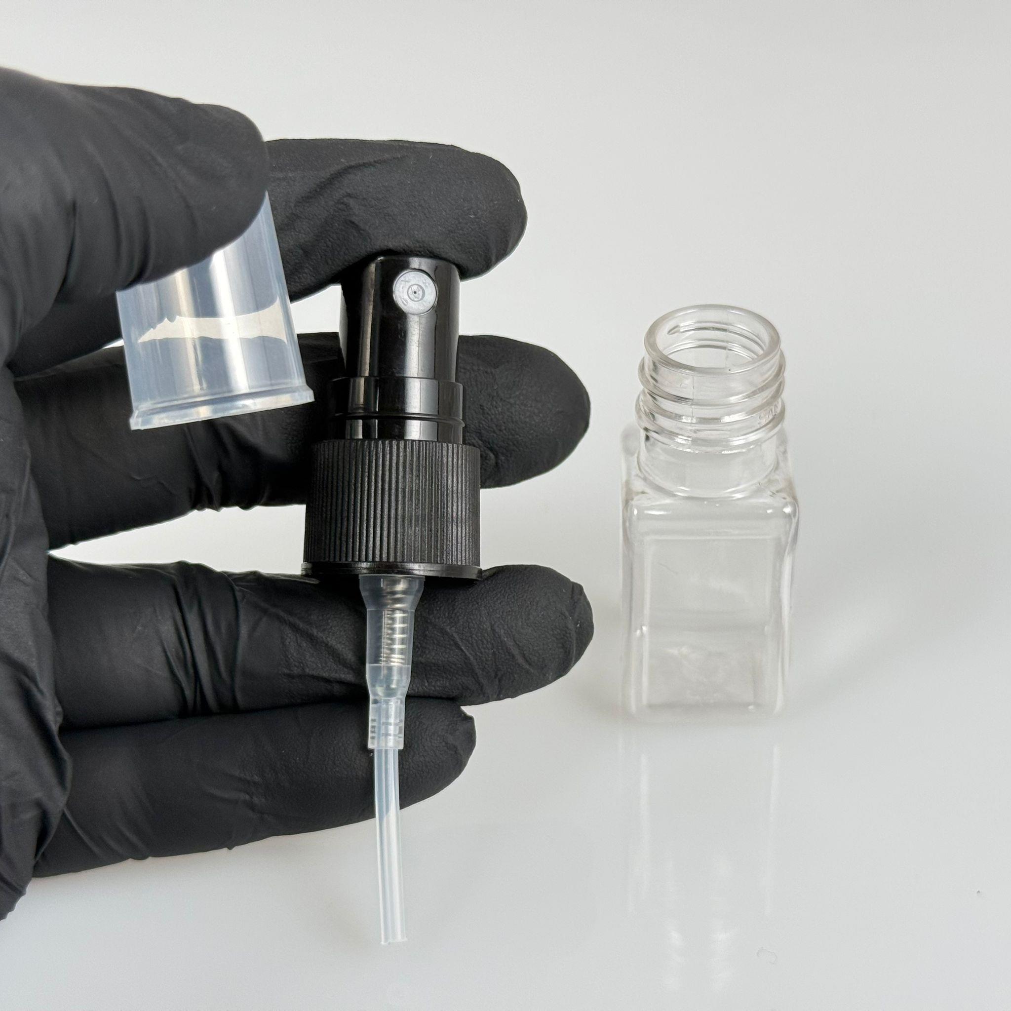 10 CC ŞEFFAF KARE PET ŞİŞE - SİYAH SPREYLİ TESTER 10 ML PLASTİK ŞİŞE