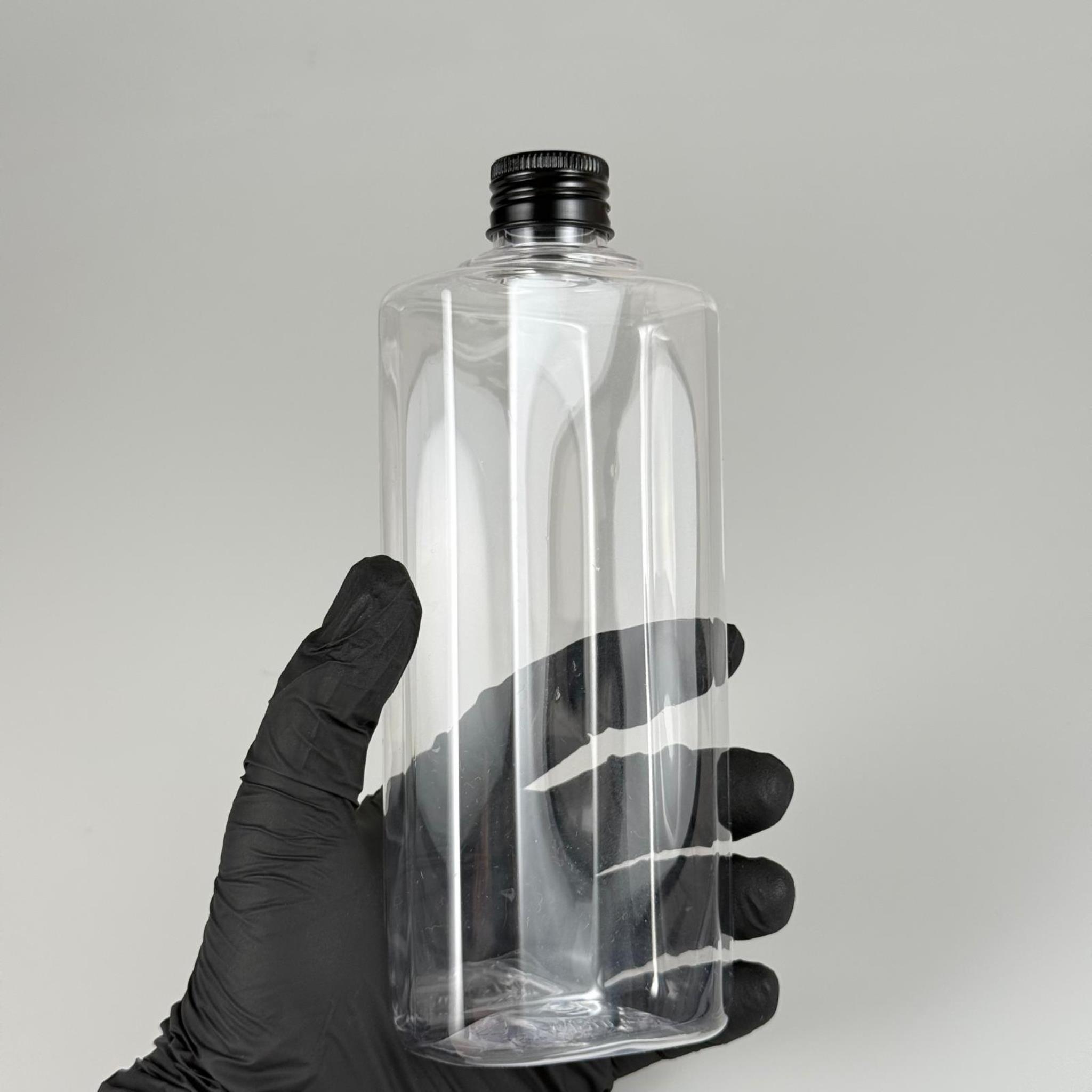400 CC YASSI MODEL ŞEFFAF PET ŞİŞE (24 AĞIZ) + KÖPÜK CONTALI SİYAH METAL ALÜMİNYUM KAPAKLI TAKIM - 400 ML KAPAKLI PLASTİK ŞİŞELER