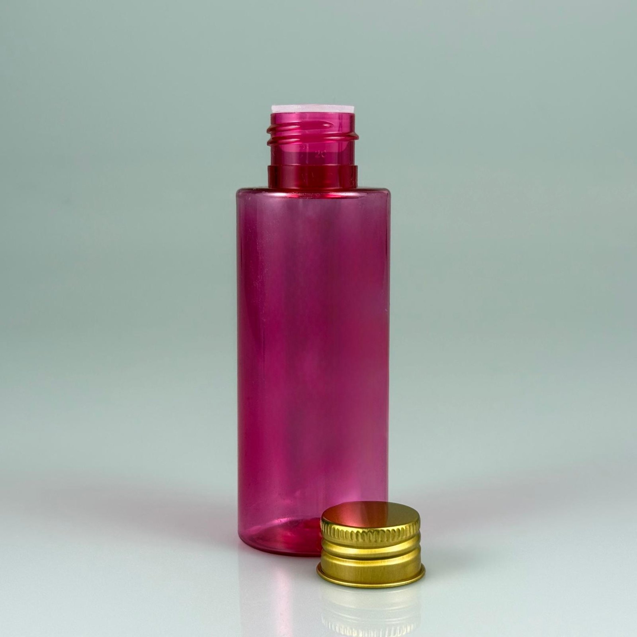 100 CC PEMBE SİLİNDİR KESKİN KÜT MODEL SERT PET ŞİŞE (17 GR - 24 AĞIZ ) + KÖPÜK CONTALI GOLD METAL ALÜMİNYUM KAPAK KOLONYA TIPALI TAKIM - 100 ML KAPAKLI PEMBE PET ŞİŞELER