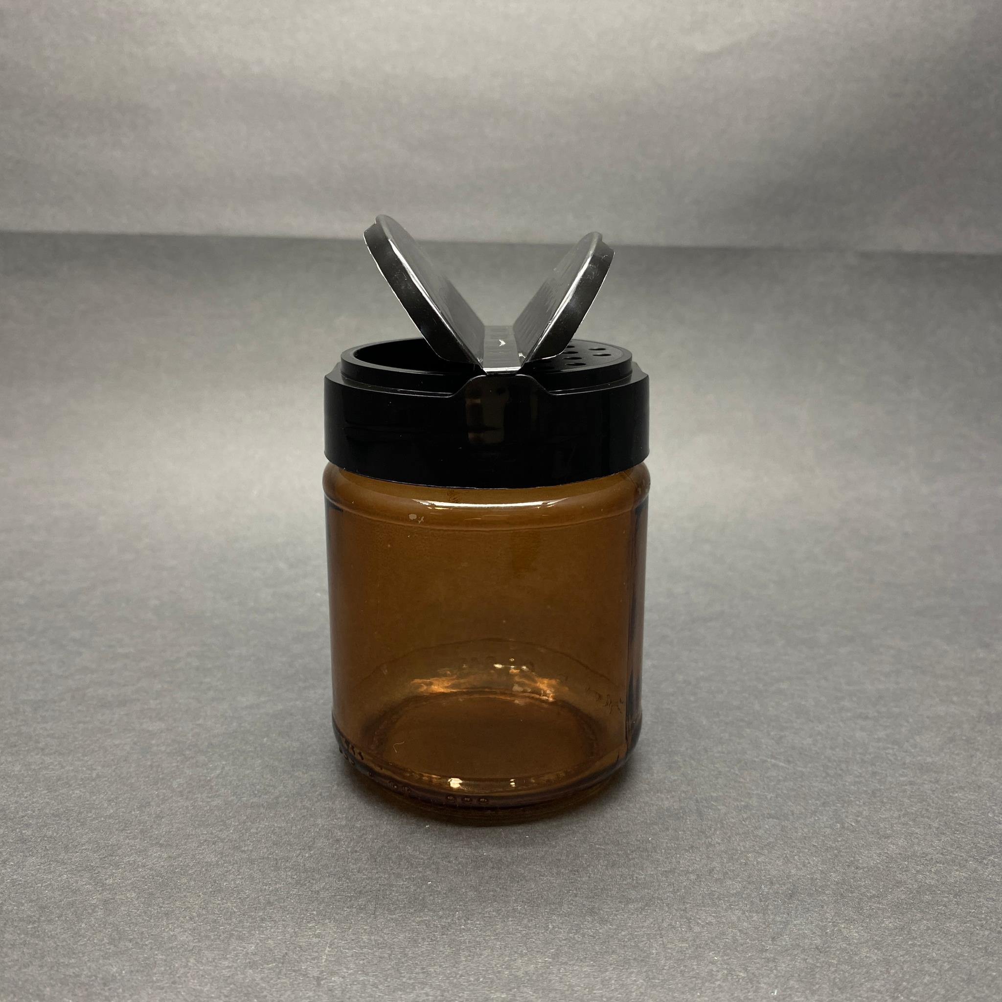 210 CC AMBER CAM BAHARATLIK KAVANOZ - 210 ML BAHARAT KAVANOZU - SİYAH AÇILIR KAPANIR KAPAKLI