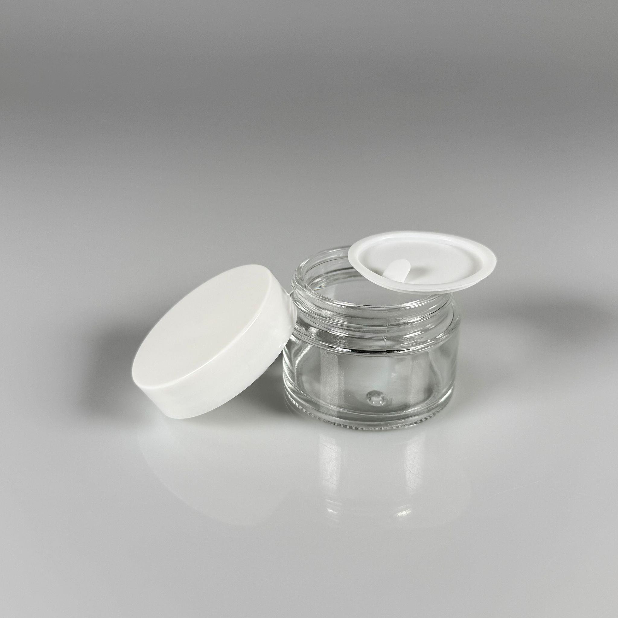 50 CC CAM ŞEFFAF KREM KAVANOZU - BEYAZ KAPAKLI İÇ CONTALI - 50 ML CAM KAVANOZ  - KOZMETİK KAVANOZ
