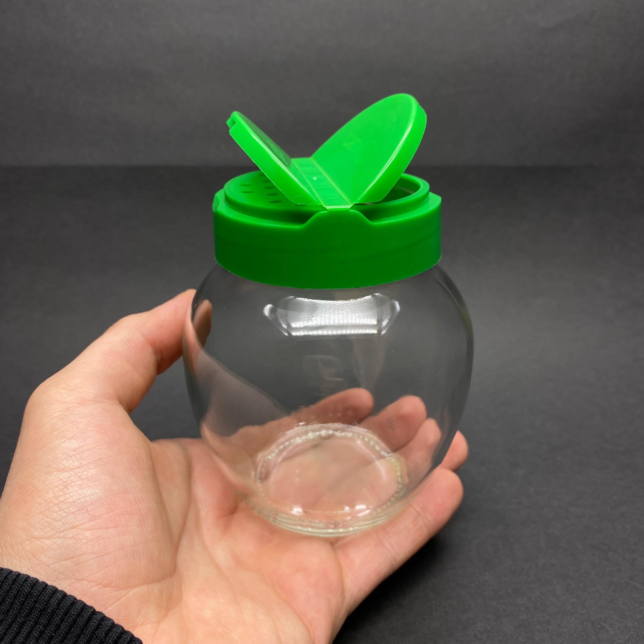370 CC YUMURTA CAM BAHARATLIK KAVANOZ - 370 ML OVAL BAHARAT KAVANOZU - YEŞİL AÇILIR KAPANIR KAPAKLI