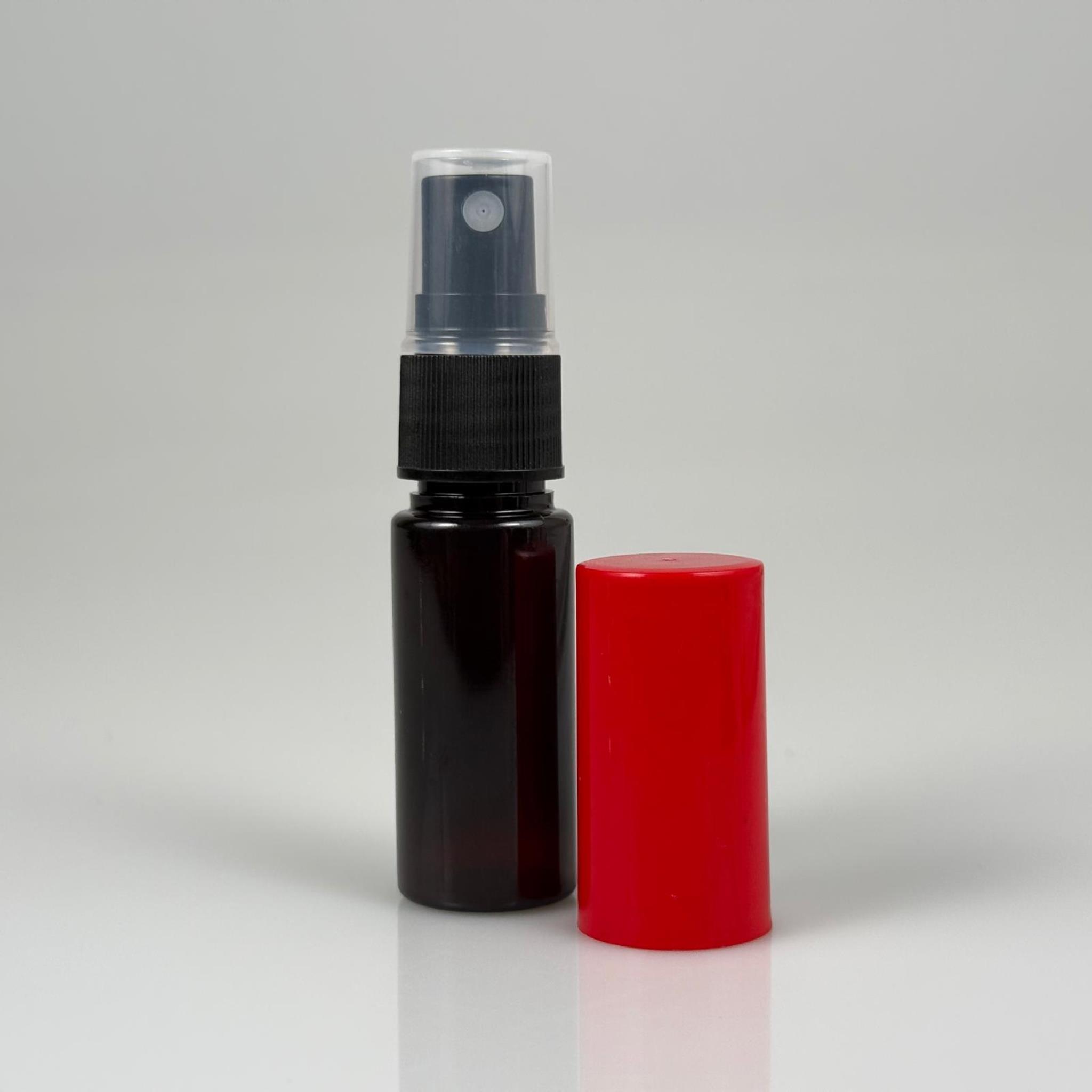 15 CC AMBER PARFÜM ŞİŞESİ PLASTİK - SİYAH SPREY + KIRMIZI KAPAK - 15 ML PARFÜM ŞİŞESİ PET