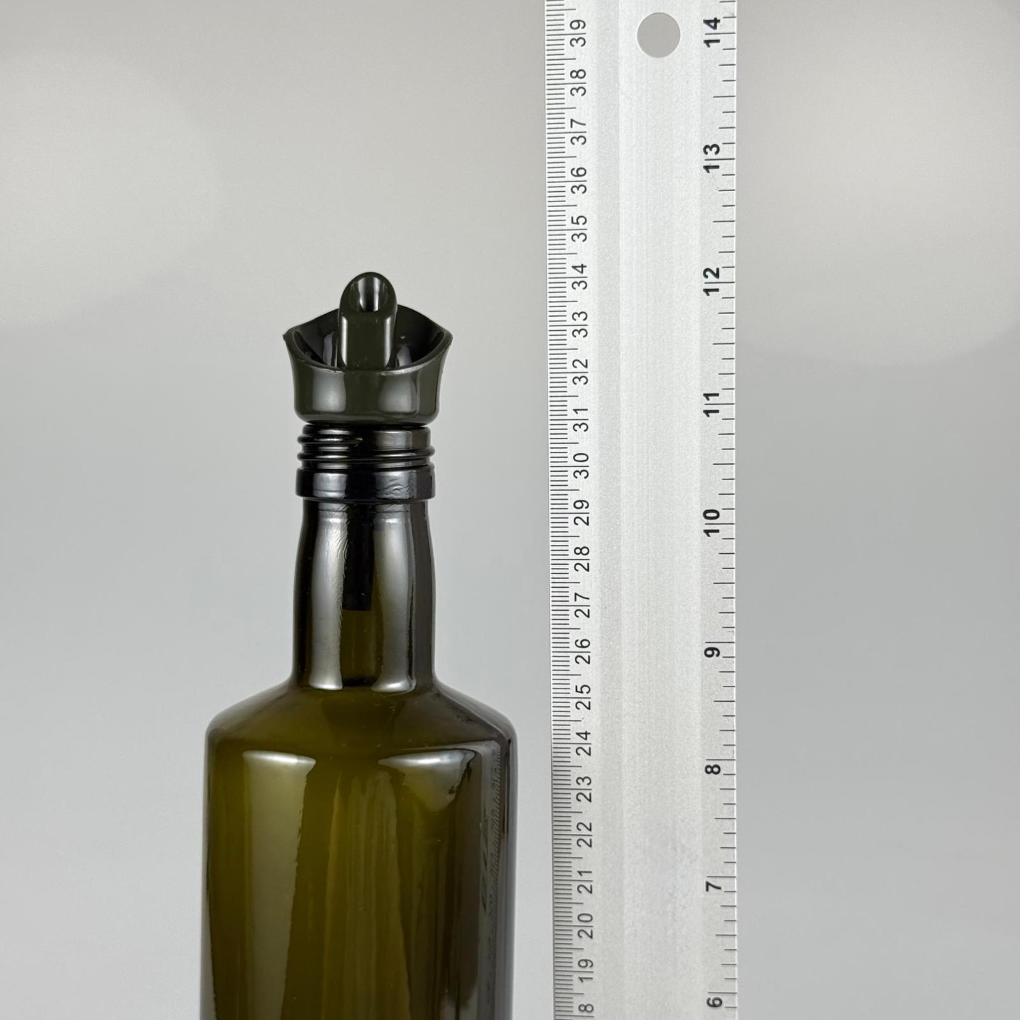 Akıtmaz Kapaklı Şık Cam Yağlık – Zeytinyağı ve Sirke İçin - Restoran Tipi 750 ML Yeşil Dorika Silindir Yağdanlık Koyu Yeşil Akıtıcı Başlıklı