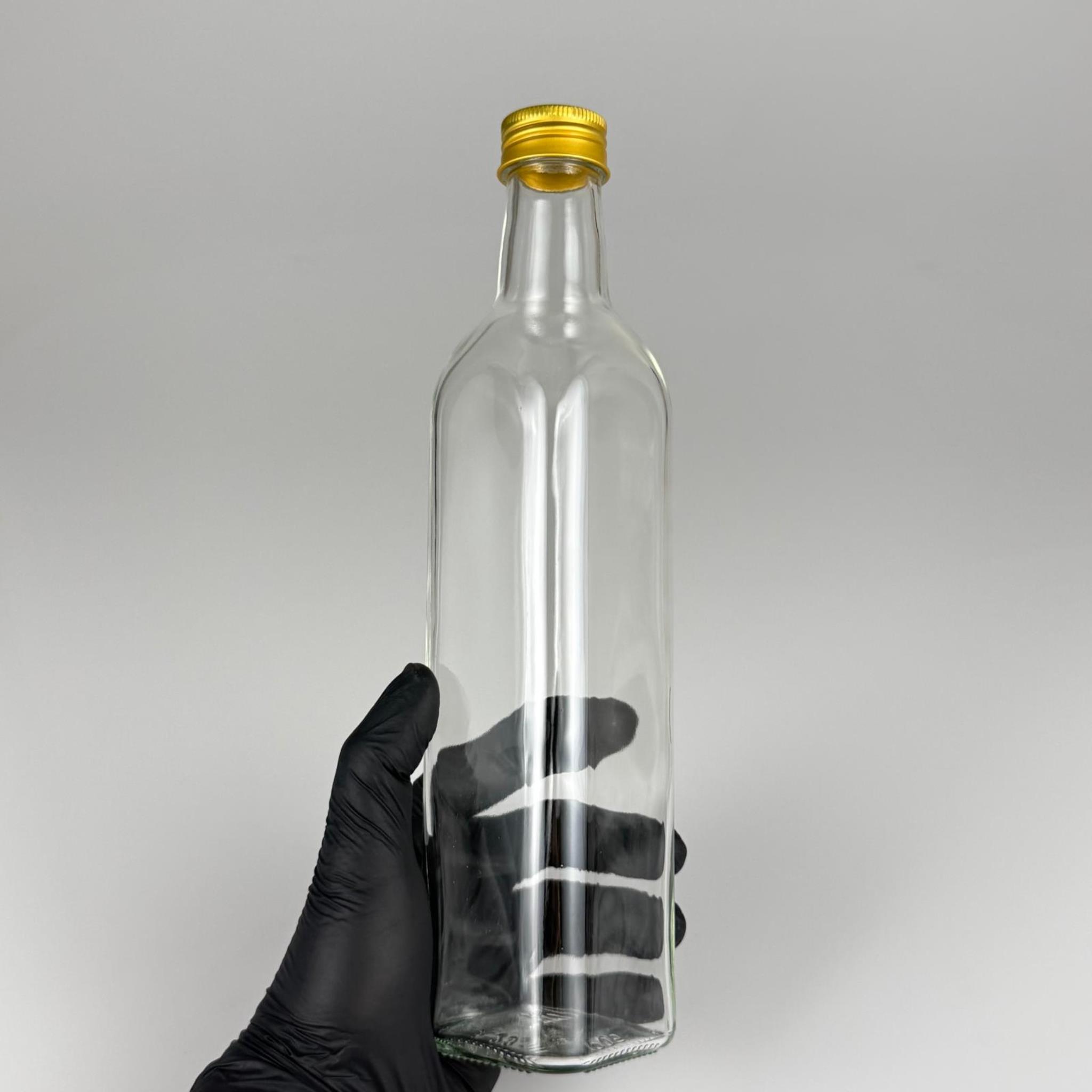 500 CC MARASKA CAM ŞİŞE - GOLD METAL ALÜMİNYUM KAPAKLI - 500 ML KÖŞELİ YAĞ ŞİŞESİ - SİRKE ŞİŞESİ