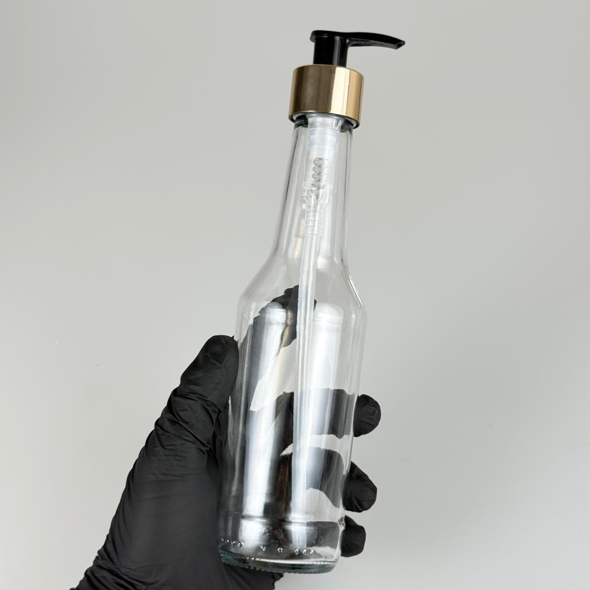 250 CC BOĞAZLI CAM ŞİŞE - GOLD POMPALI - 250 ML POMPALI ŞİŞE