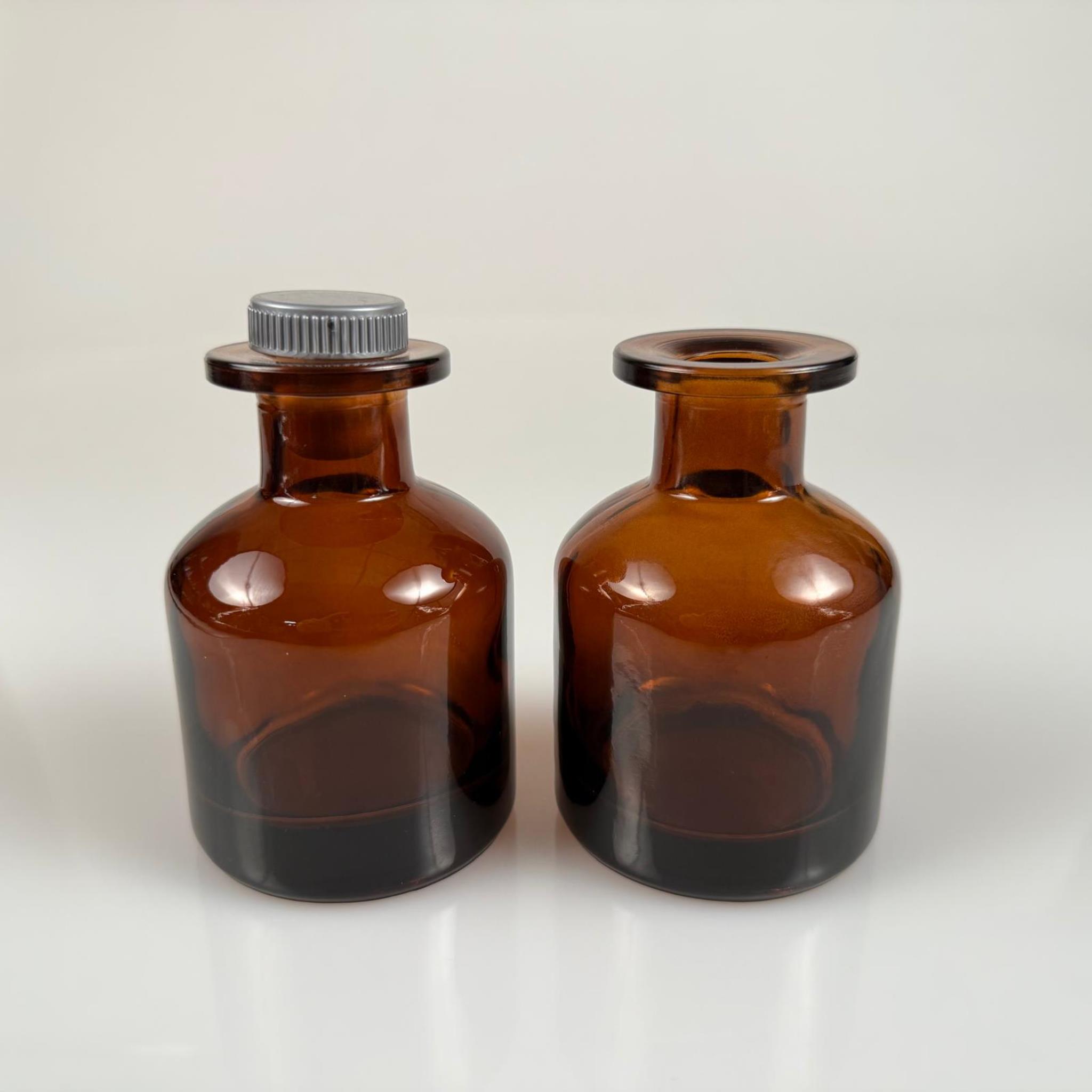 150 CC AMBER CAM SİLİNDİR BAMBU ODA KOKUSU ŞİŞESİ - 150 ML DİFFUSER CAM ŞİŞE + GRİ MANTAR TIPA