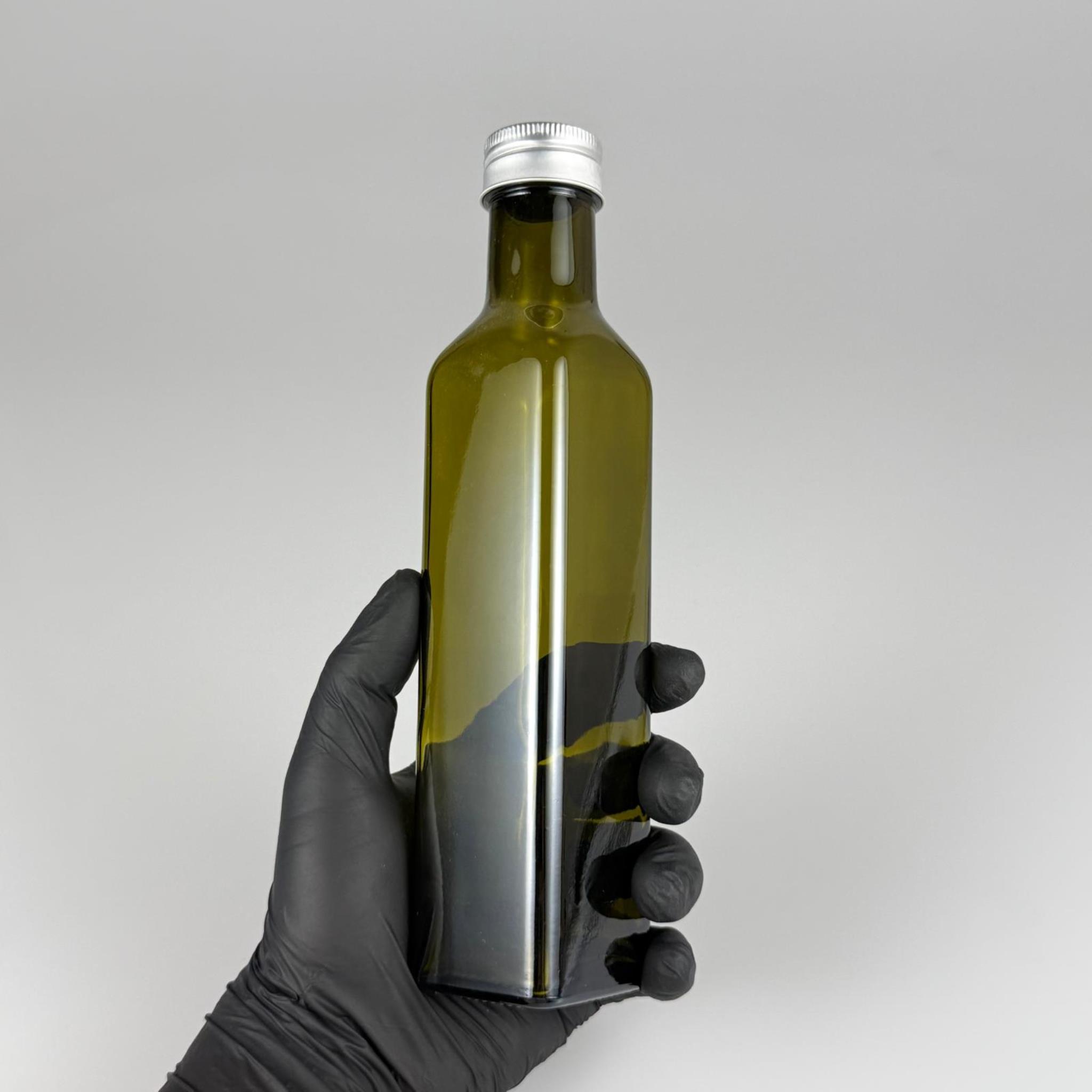250 CC YEŞİL MARASKA CAM ŞİŞE - GÜMÜŞ METAL ALÜMİNYUM KAPAKLI - 250 ML KÖŞELİ YAĞ ŞİŞESİ - SİRKE ŞİŞESİ