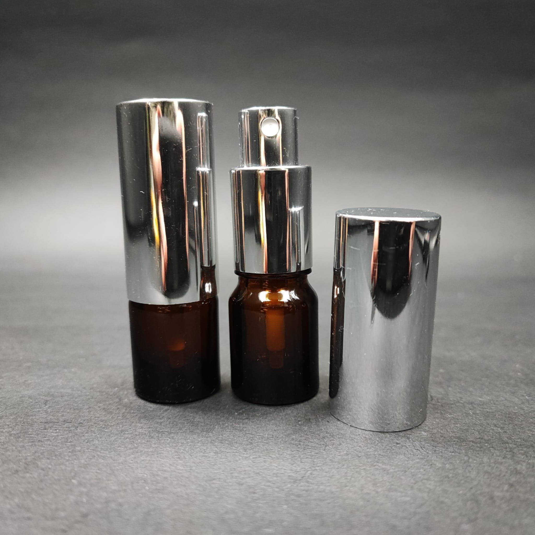 3 ML LÜKS VİDALI VALF ÇEVİRME PARFÜM ŞİŞELERİ - 3 CC AMBER CAM ŞİŞE - GÜMÜŞ METAL SPREYLİ KAPAKLI SET