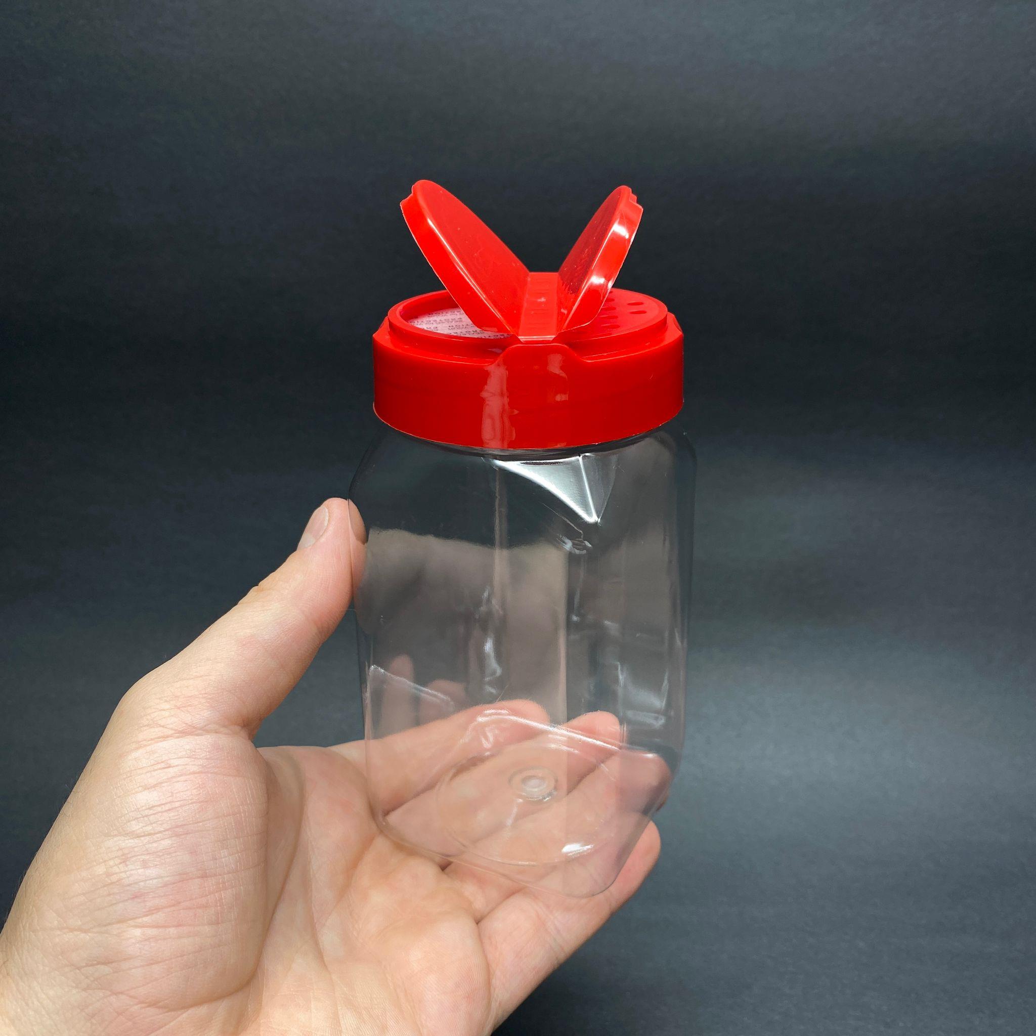 370 CC KARE PET BAHARAT KAVANOZU - KIRMIZI FLİPTOP BAHARAT KAPAKLI + SIZDIRMAZ KENDİNDEN YAPIŞKANLI KÖPÜK CONTALI -  toz kavanozu , baharat ambalajı , boş pudra şişesi . tuzluk , baharat düzenleyici set için kavanoz