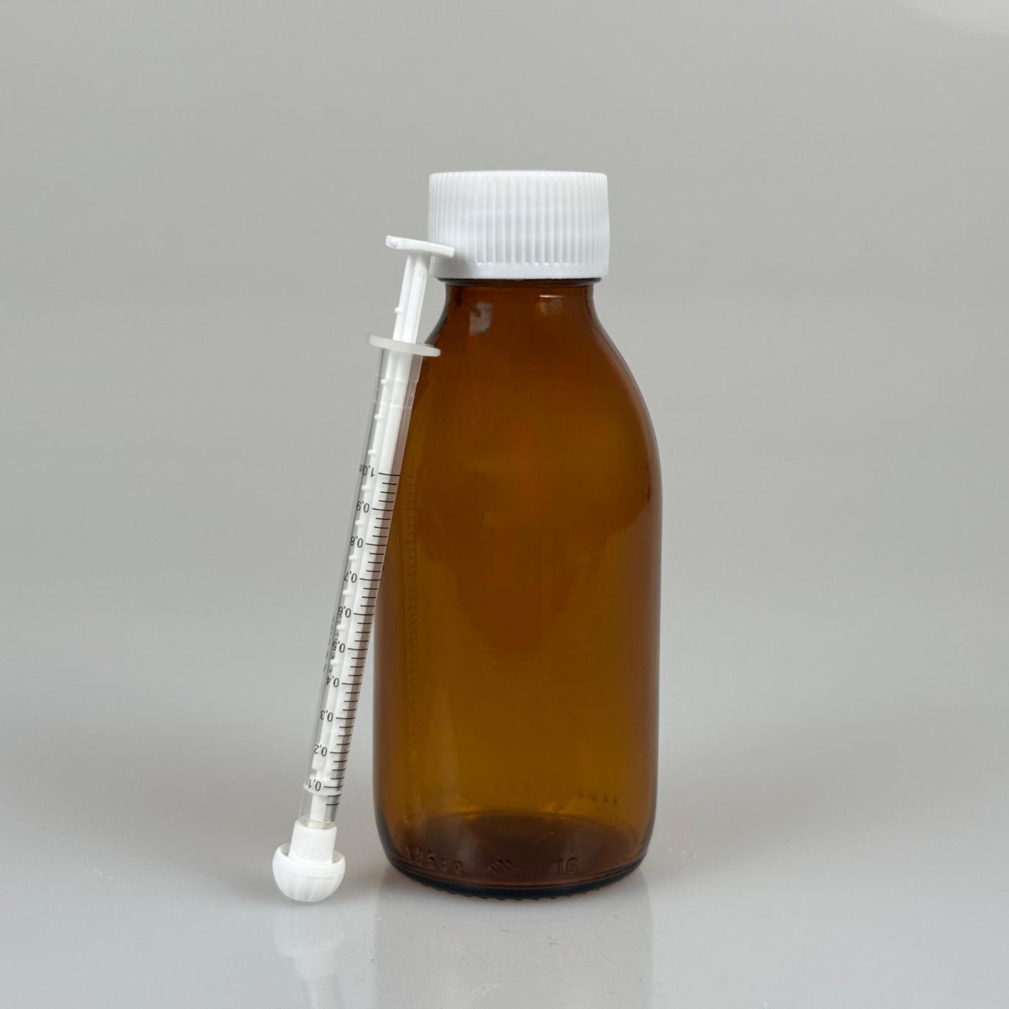 125 ML CAM ECZA ŞİŞESİ + 1 ML DOZAJ PİPETİ + DOZAJ TIPASI + CONTALI PLASTİK KAPAK TAKIM