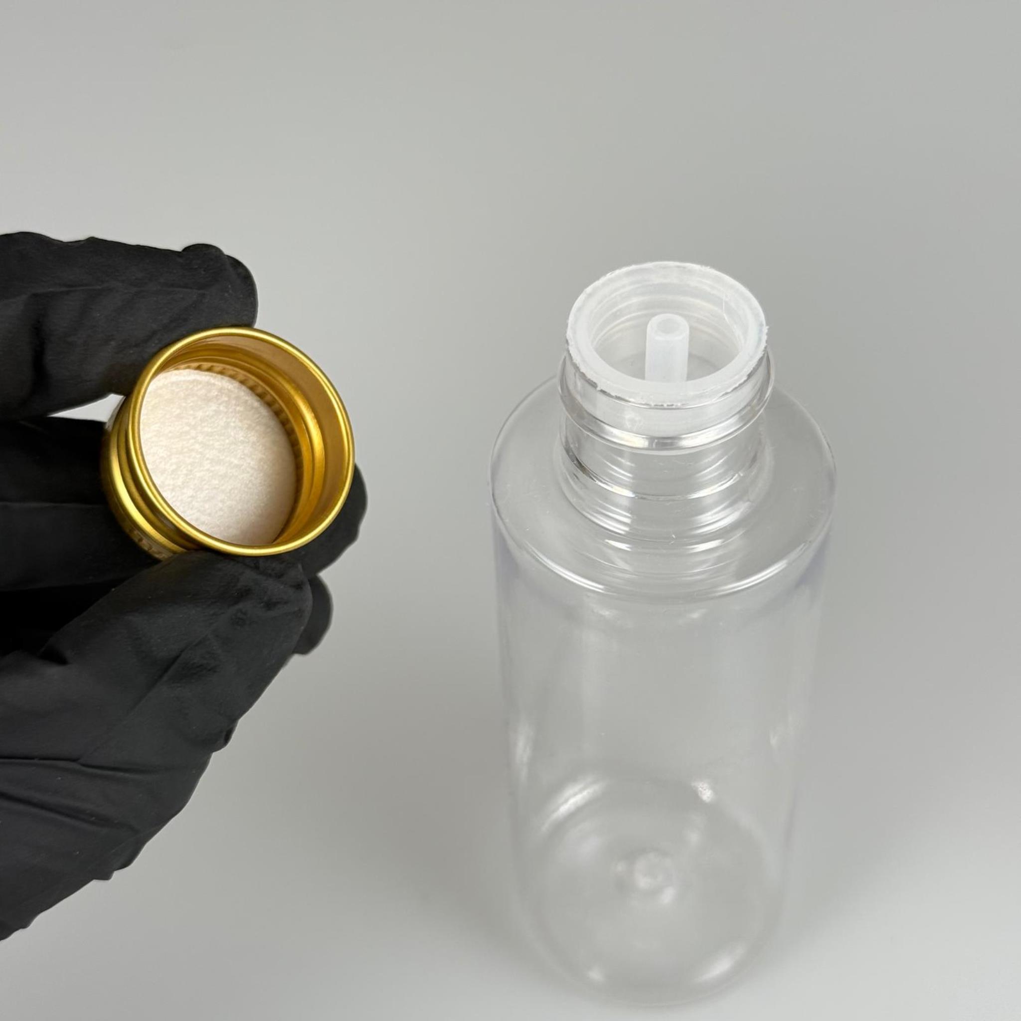 100 CC SİLİNDİR KESKİN KÜT MODEL SERT (17 GR) PET KOLONYA ŞİŞESİ 24 AĞIZ + KÖPÜK CONTALI GOLD METAL ALÜMİNYUM KAPAK TAKIM - 100 ML KAPAKLI PLASTİK ŞİŞELER