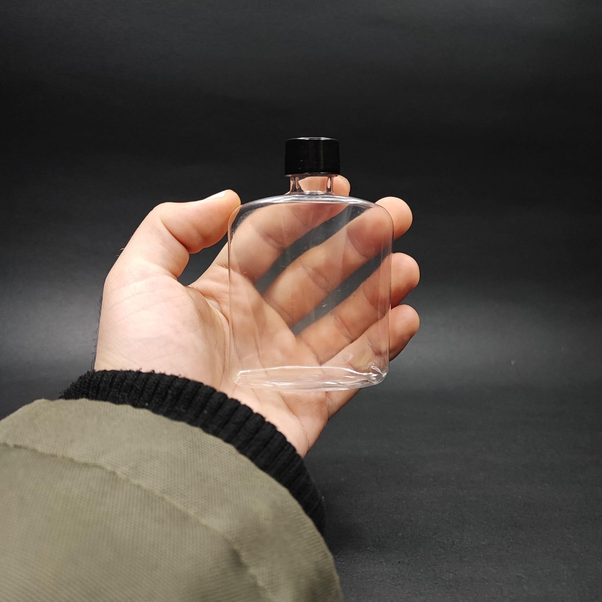 100 CC YASSI PLASTİK ŞİŞE + KENDİNDEN CONTALI SIZDIRMAZ SİYAH KAPAK - 100 ML KAPAKLI PET ŞİŞE