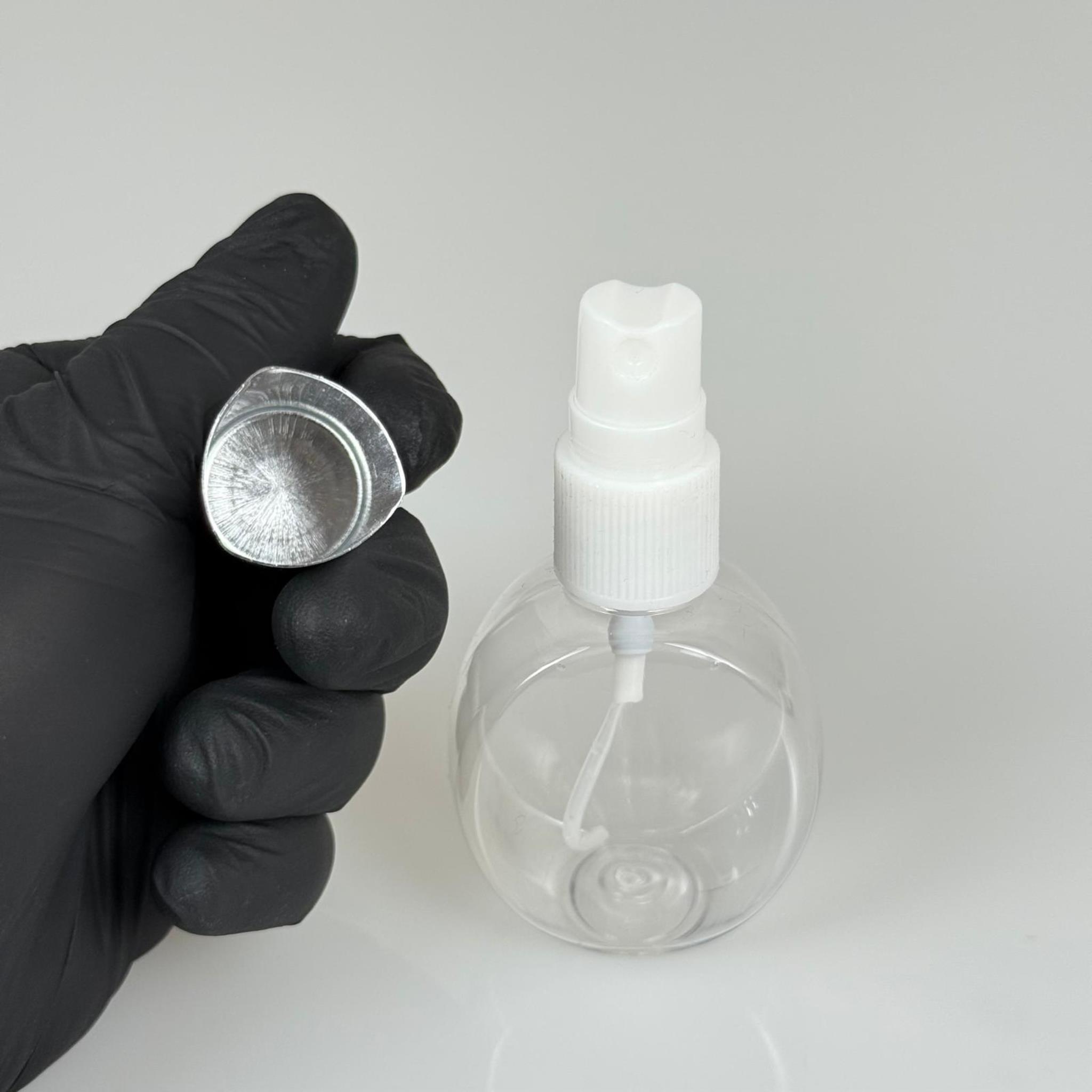 40 ML PET KOLONYA, PARFÜM VB ŞİŞELERİ - METAL ALÜMİNYUM GÜMÜŞ KAPAK + VİDALI SPREY + 40 CC YUVARLAK ŞİŞE SET TAKIM