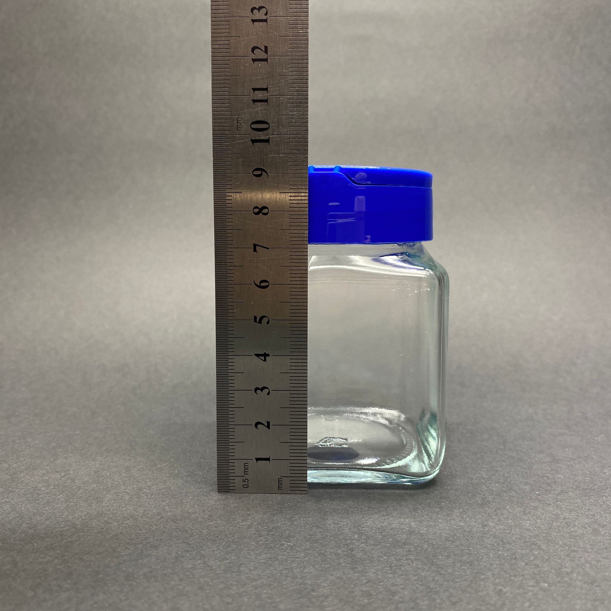 250 CC KARE CAM BAHARATLIK KAVANOZ - 250 ML KÖŞELİ BAHARAT KAVANOZU - MAVİ AÇILIR KAPANIR KAPAKLI
