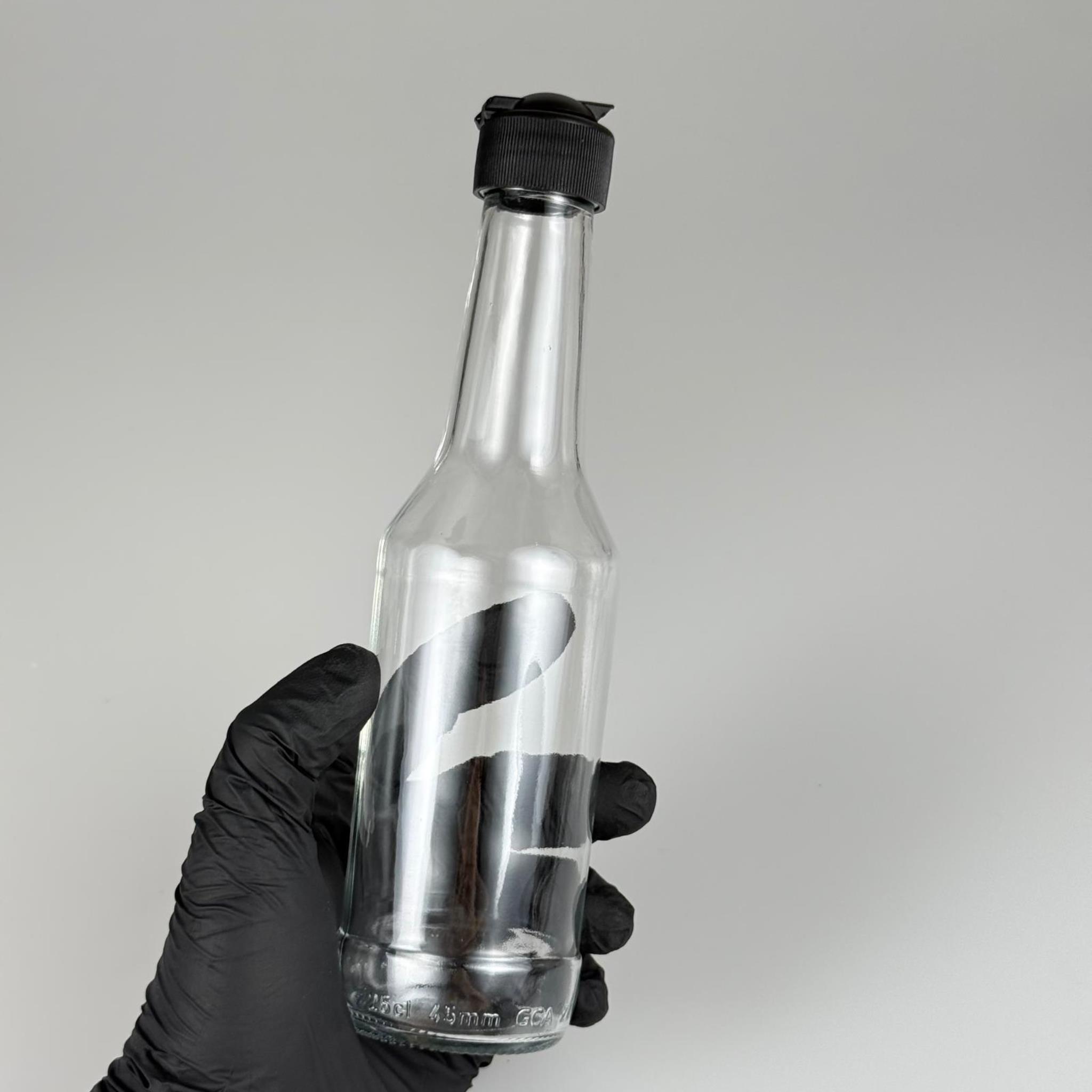 250 CC BOĞAZLI CAM ŞİŞE - SİYAH AKITICILI FLİPTOP KAPAKLI - 250 ML BOŞ CAM ŞİŞE - AÇILIR KAPANIR KAPAKLI