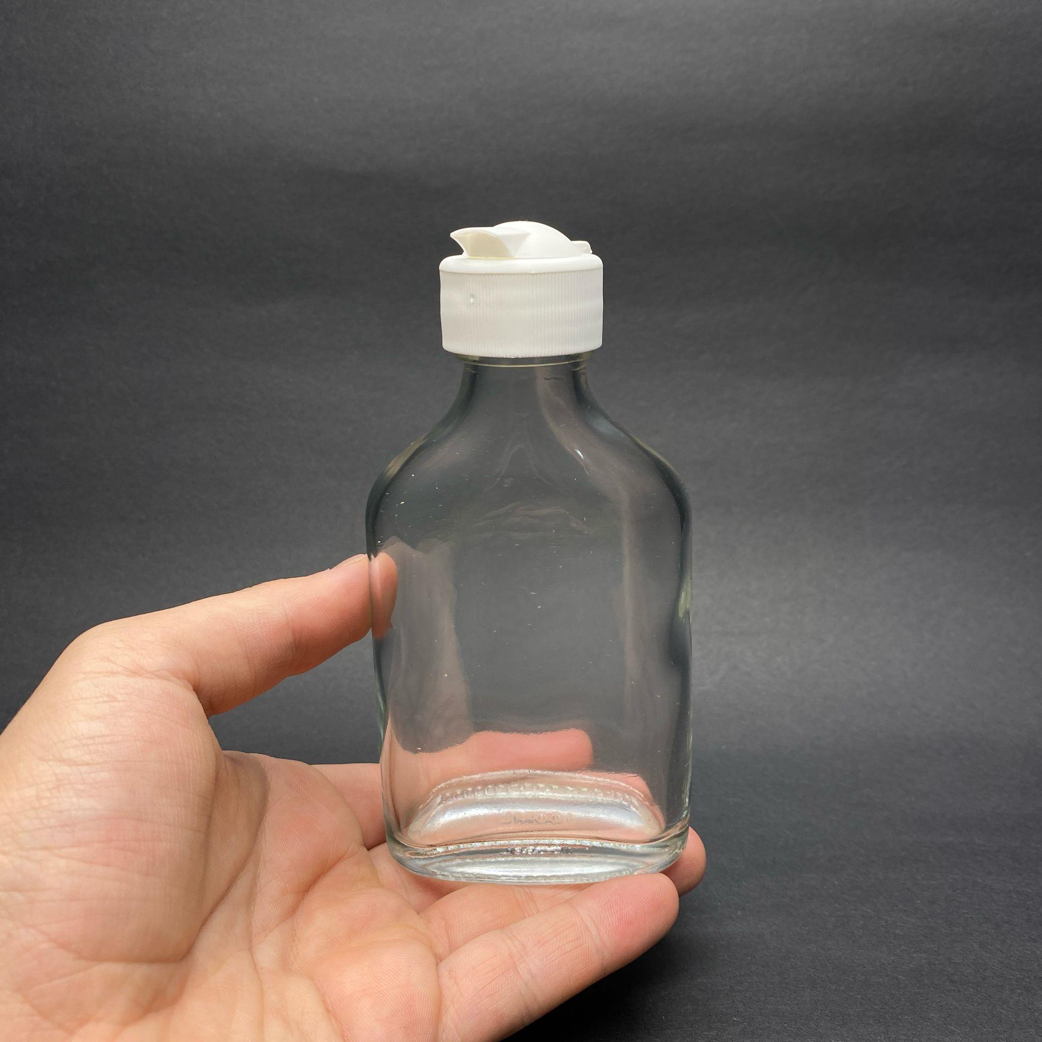 100 CC YASSI CAM ŞİŞE - BEYAZ FLİPTOP KAPAKLI - 100 ML CAM ŞİŞE - KOLONYA, LOSYON İÇİN KOZMETİK ŞİŞESİ