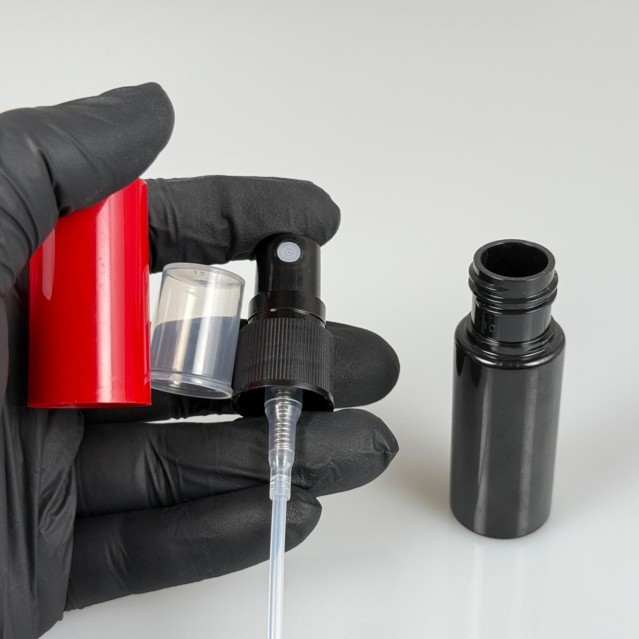 15 CC SİYAH PARFÜM ŞİŞESİ PLASTİK - SİYAH SPREY + KIRMIZI KAPAK - 15 ML PARFÜM ŞİŞESİ PET