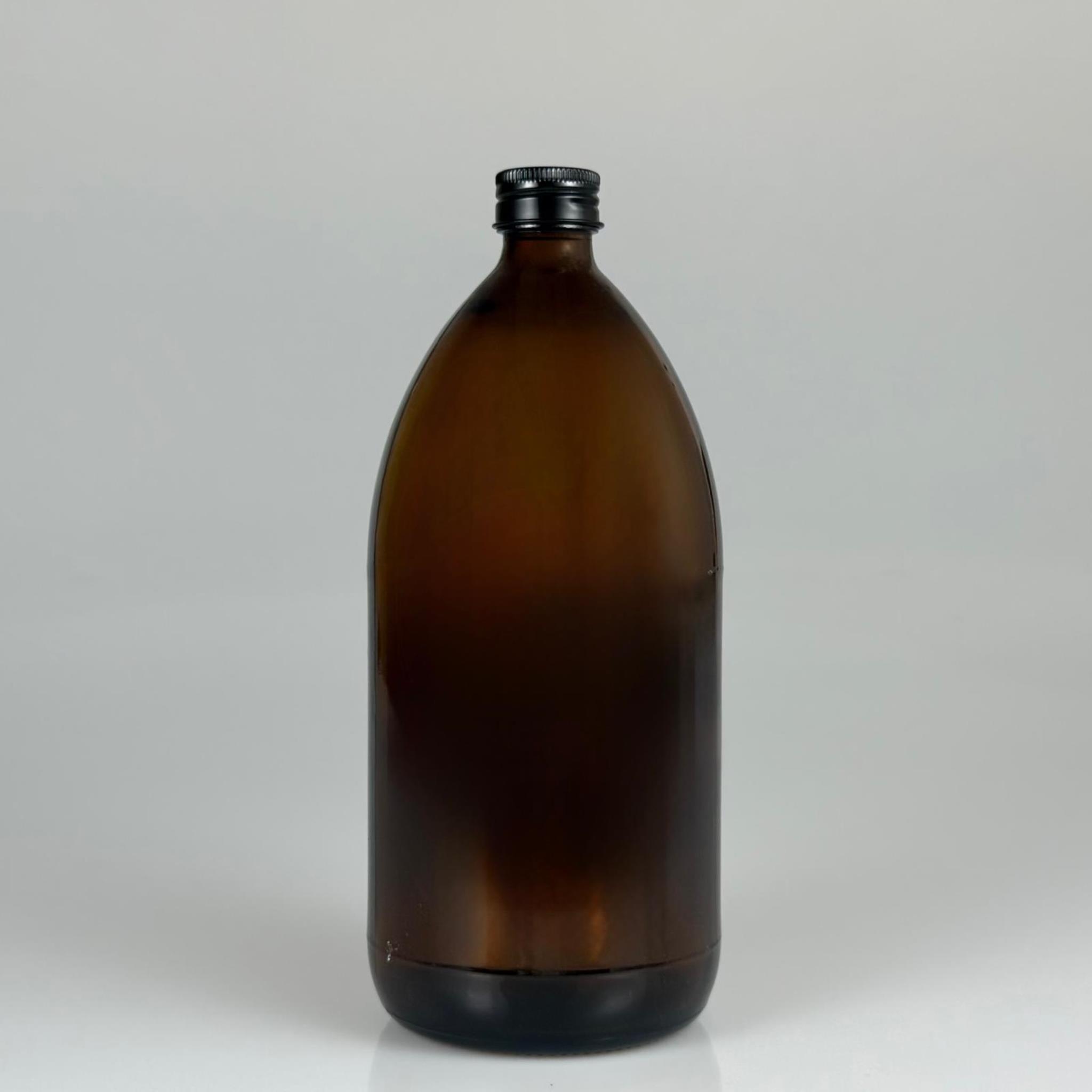 1000 CC AMBER TOMBUL ÖZEL SERİ CAM ŞİŞE - METAL ALÜMİNYUM SİYAH KÖPÜK CONTALI KAPAKLI - 1000 ML CAM ECZA ŞİŞESİ - KAHVERENGİ