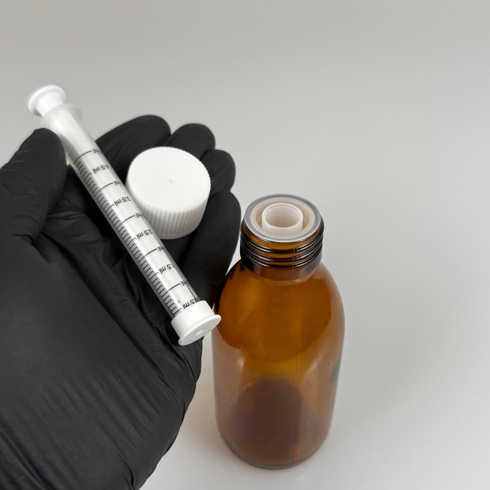 125 ML CAM ECZA ŞİŞESİ + 5 ML DOZAJ PİPETİ + DOZAJ TIPASI + CONTALI PLASTİK KAPAK TAKIM