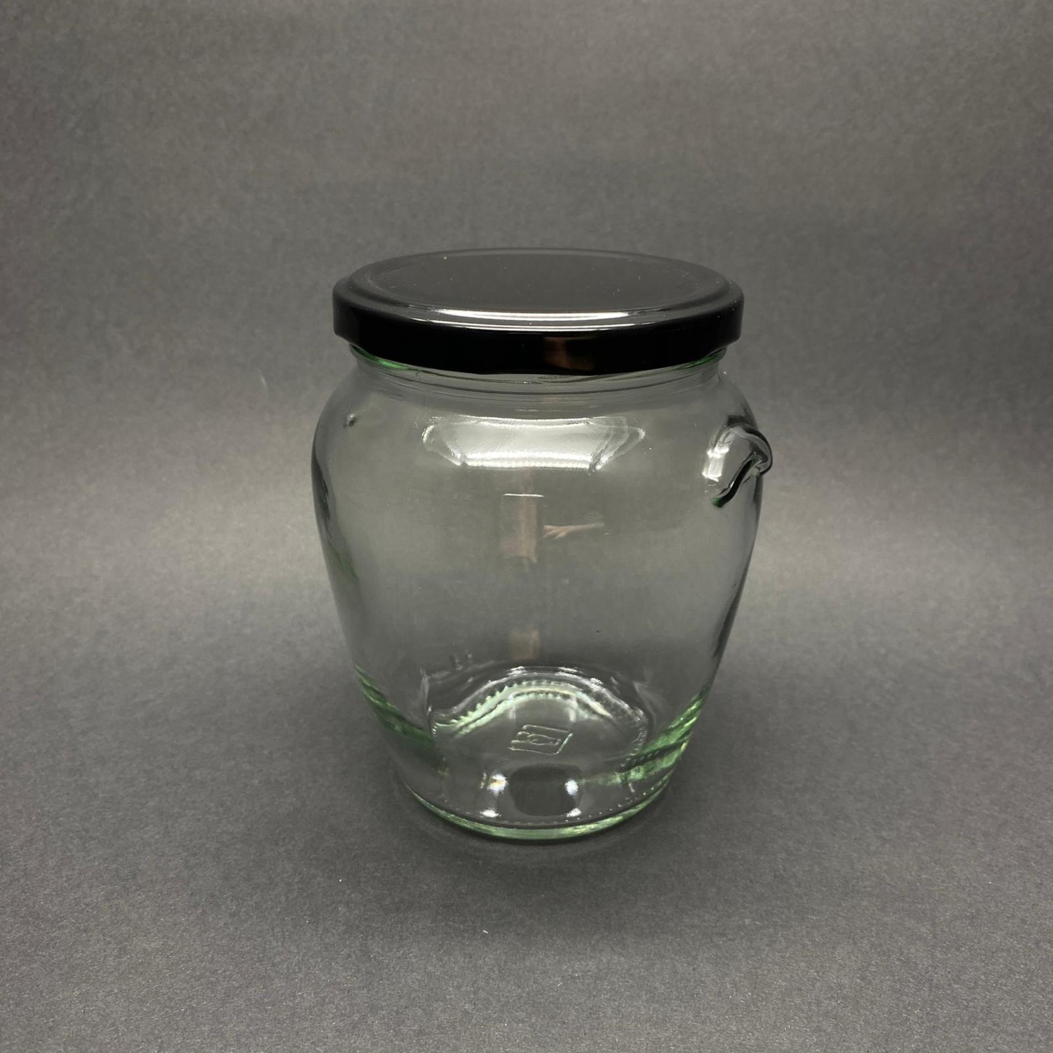 580 CC KULPLU CAM KAVANOZ- SİYAH KAPAKLI - 580 CC VASO ORCIO KAVANOZ