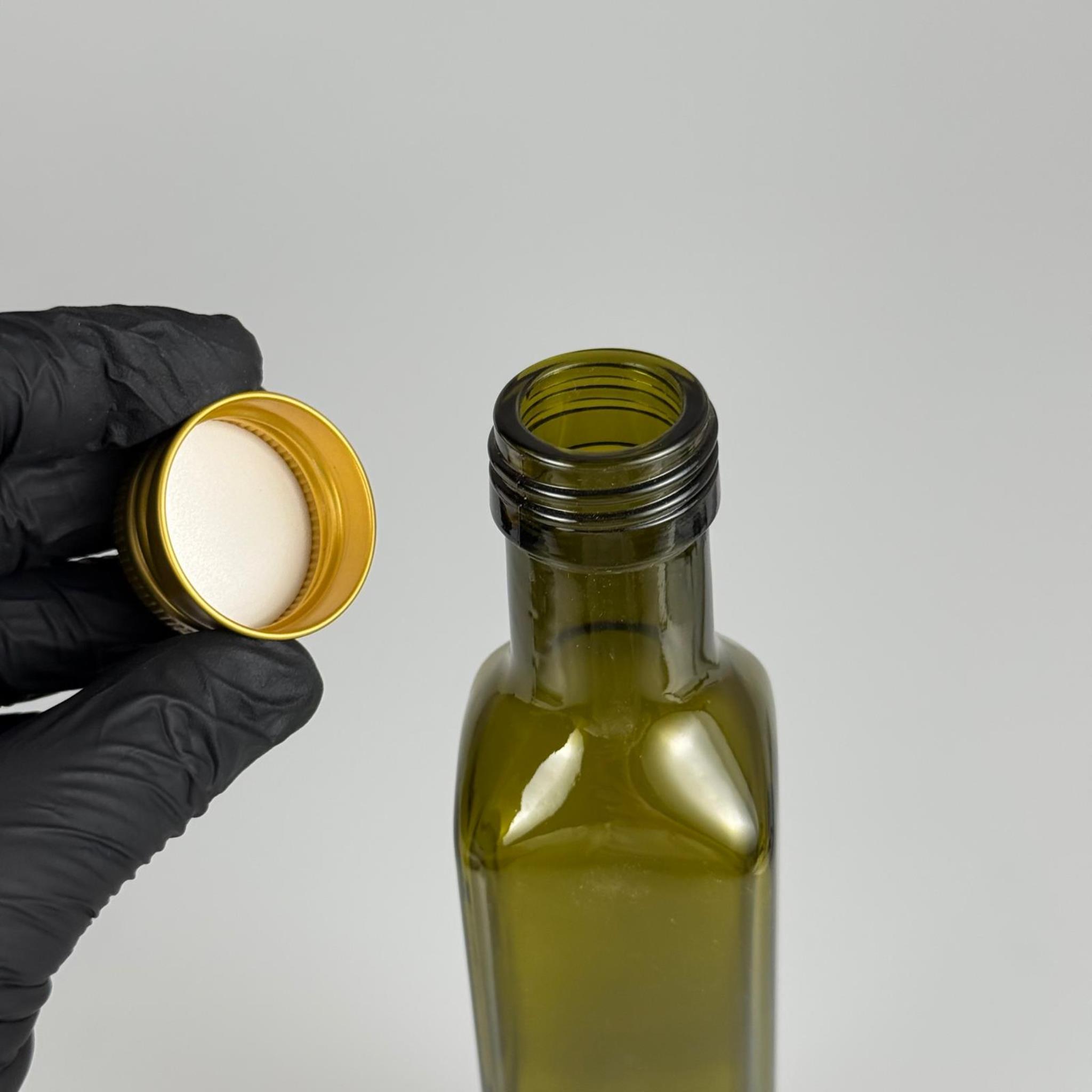 250 CC YEŞİL MARASKA CAM ŞİŞE - GOLD METAL ALÜMİNYUM KAPAKLI - 250 ML KÖŞELİ YAĞ ŞİŞESİ - SİRKE ŞİŞESİ