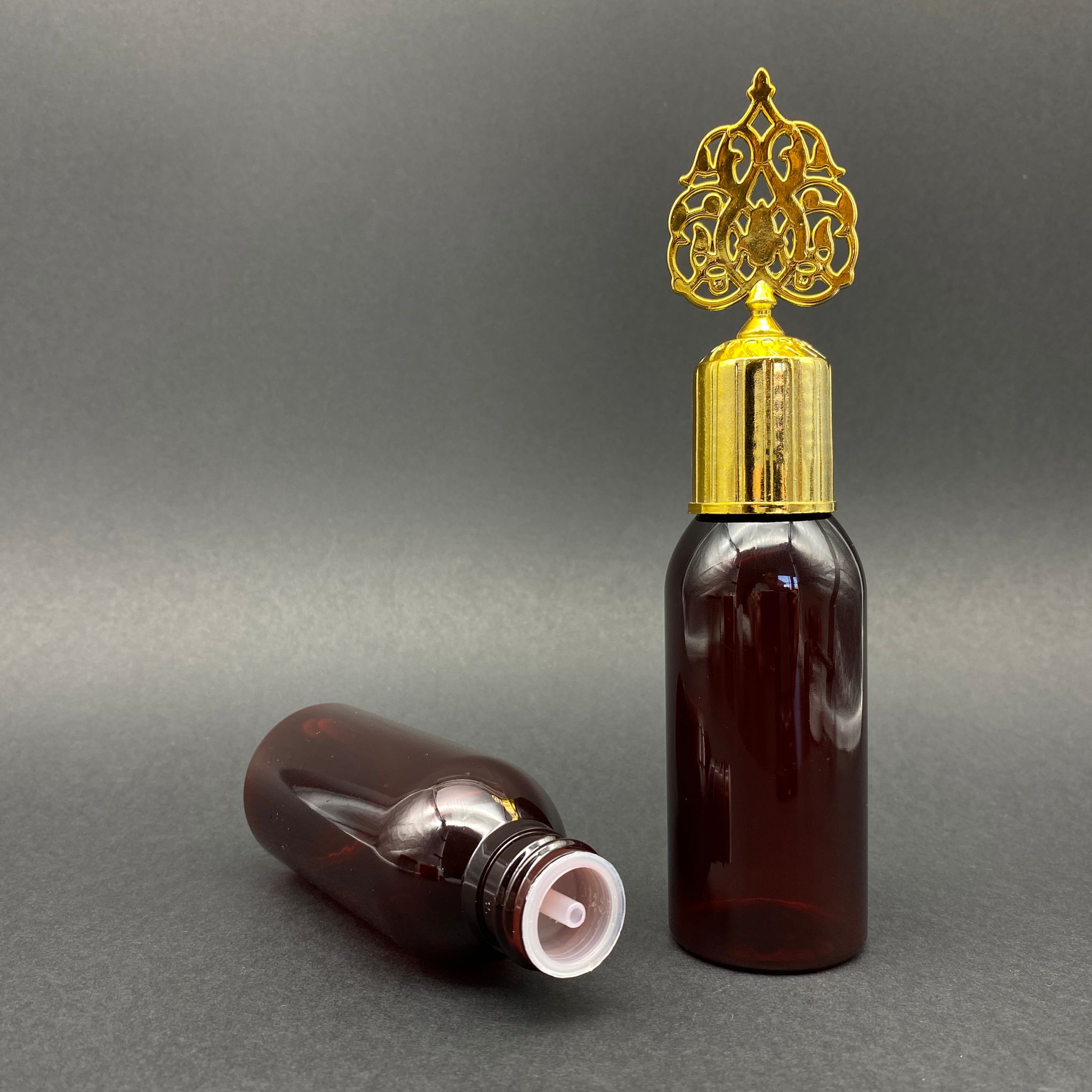 100 CC AMBER SERT PET ŞİŞE - GOLD OSMANLI KAPAKLI - KOLONYA TIPALI - 100 ML KAHVERENGİ PLASTİK KOLONYA ŞİŞESİ
