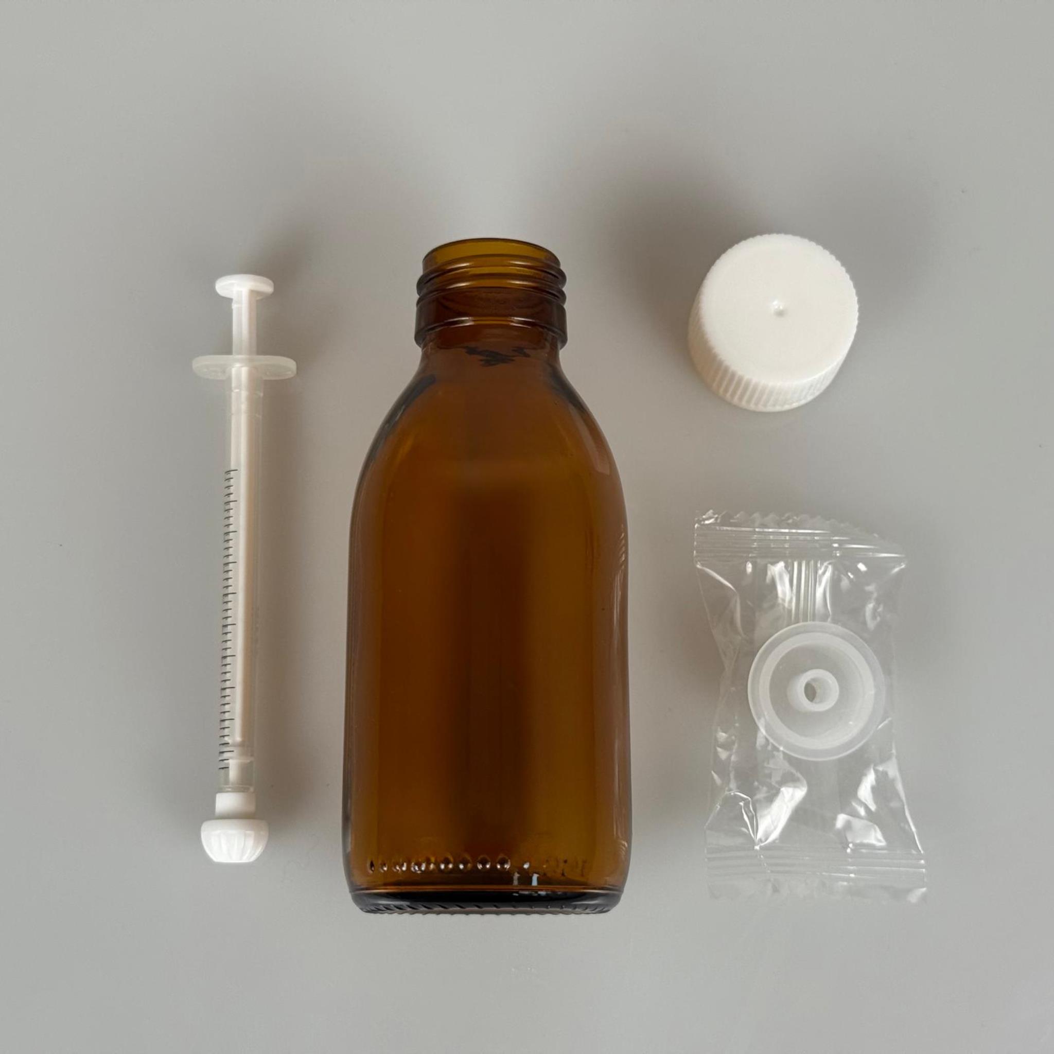 125 ML CAM ECZA ŞİŞESİ + 1 ML DOZAJ PİPETİ + DOZAJ TIPASI + CONTALI PLASTİK KAPAK TAKIM